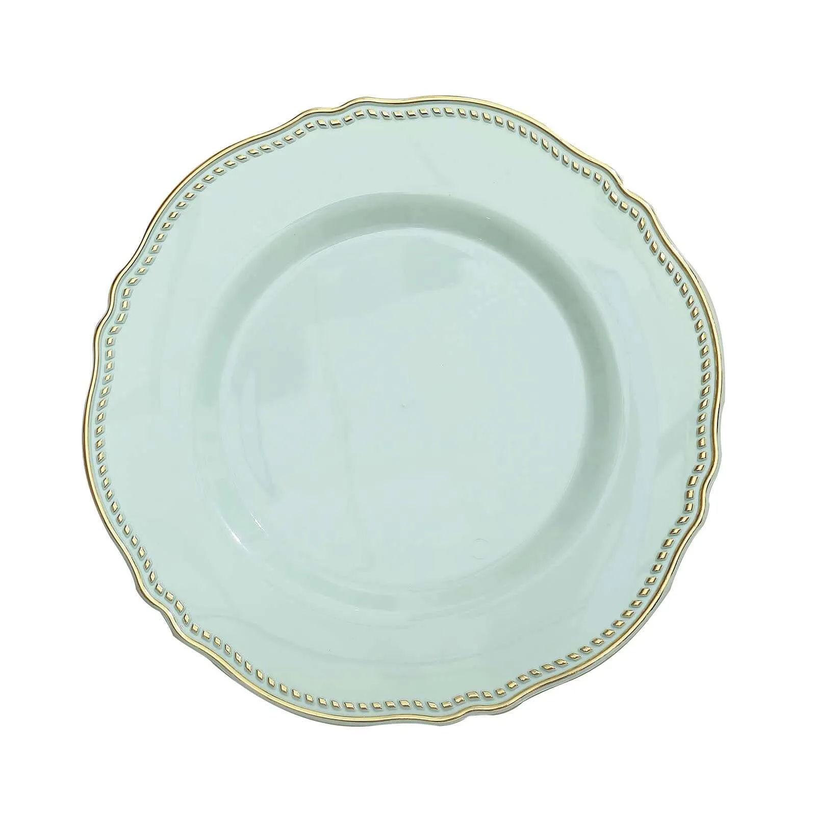 10 Pack 10" Jade Gold Scalloped Rim Disposable Dinner Plates, Large Plastic Party Plates