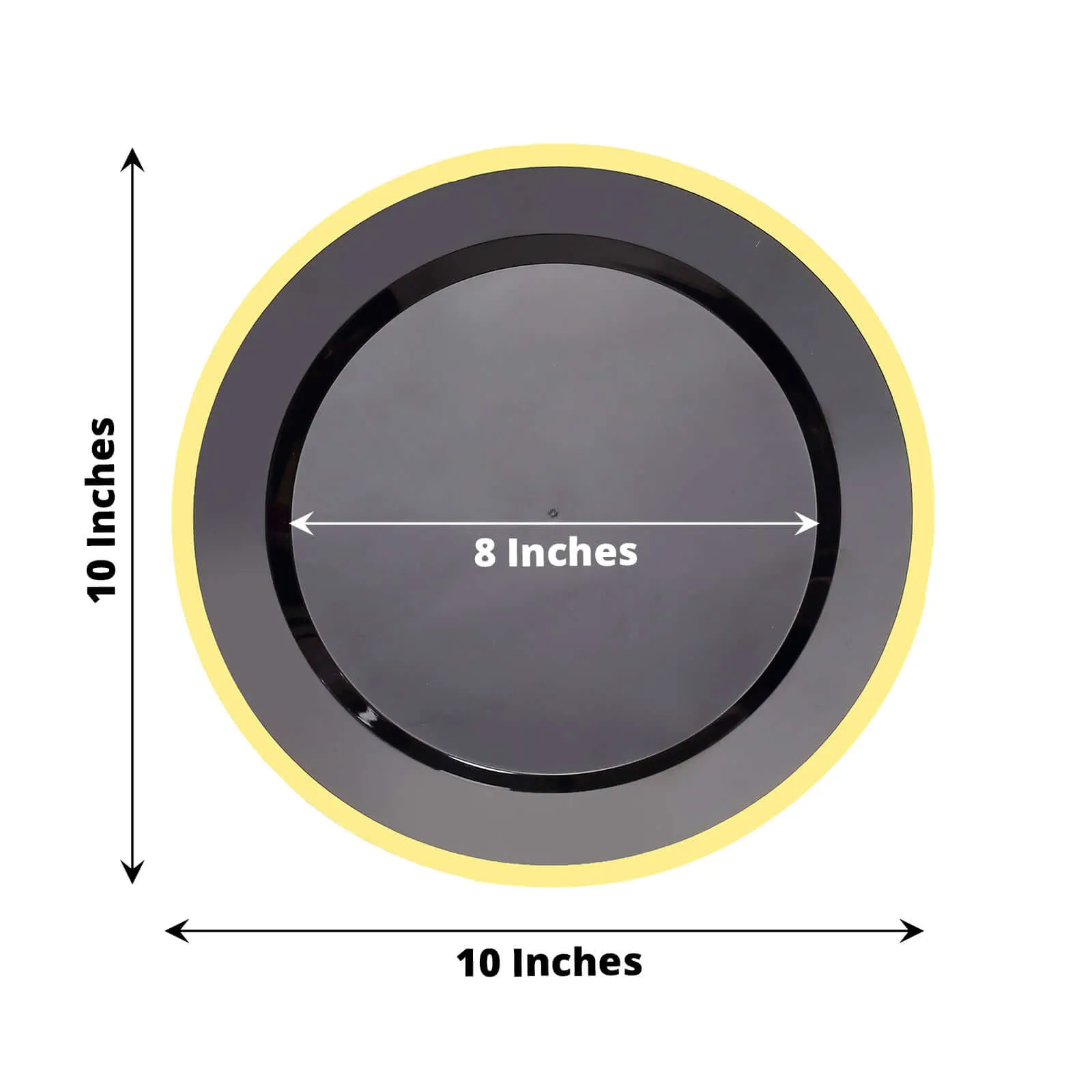10 Pack 10" Regal Black and Gold Round Plastic Dinner Plates