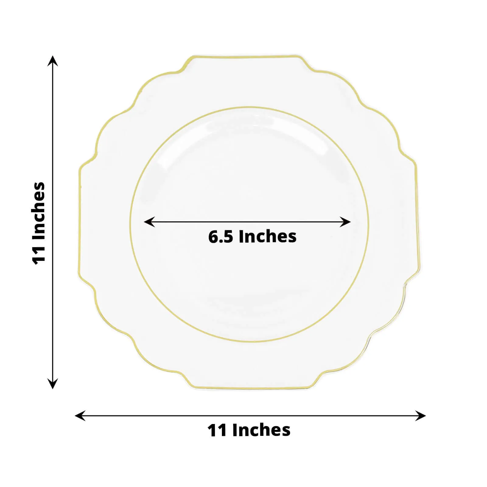 10 Pack 11" Clear Hard Plastic Dinner Plates, Disposable Tableware, Baroque Heavy Duty Plates with Gold Rim