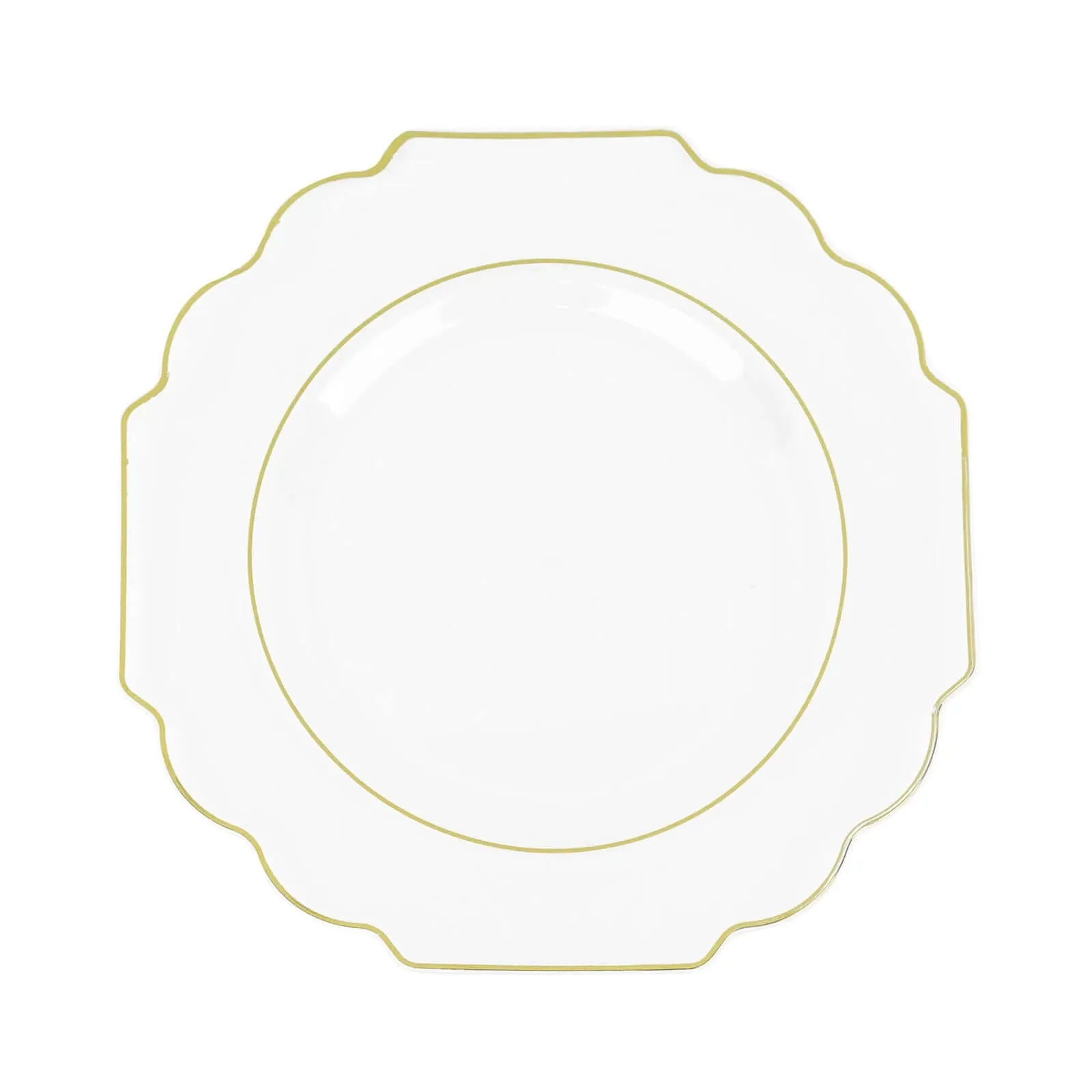10 Pack 11" Clear Hard Plastic Dinner Plates, Disposable Tableware, Baroque Heavy Duty Plates with Gold Rim