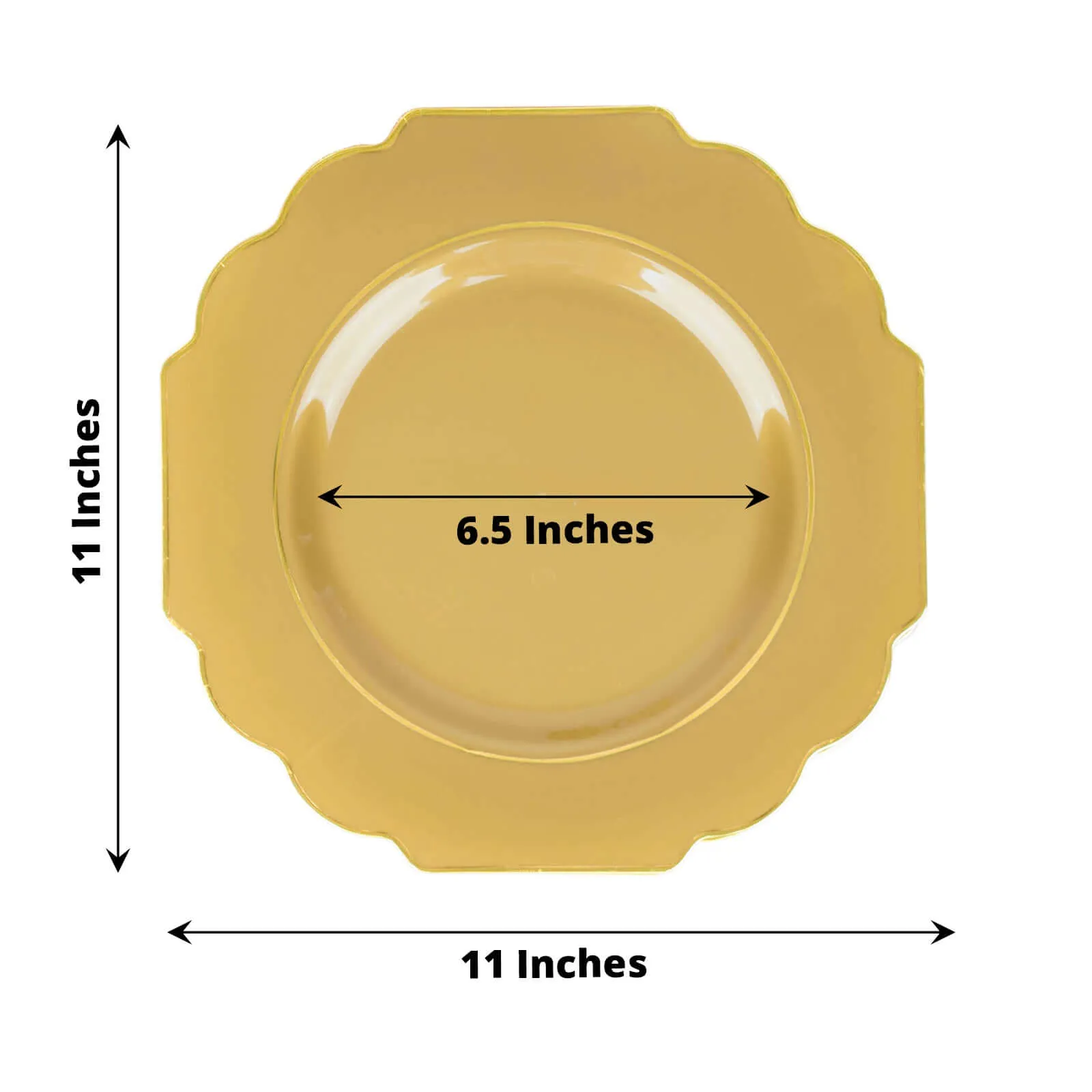 10 Pack 11" Gold Heavy Duty Disposable Baroque Dinner Plates with Gold Rim, Hard Plastic Dinnerware
