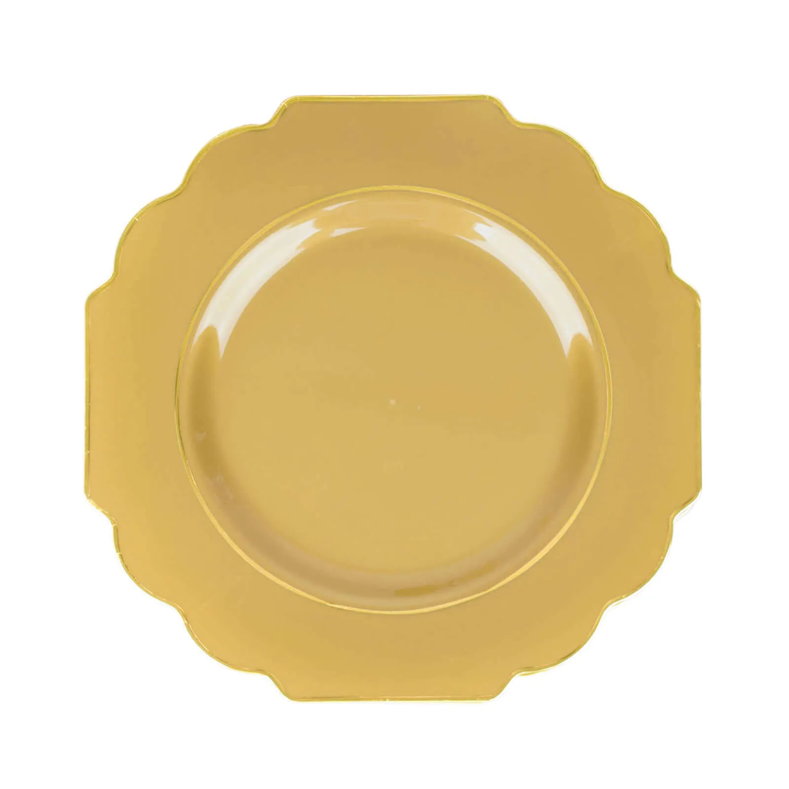 10 Pack 11" Gold Heavy Duty Disposable Baroque Dinner Plates with Gold Rim, Hard Plastic Dinnerware
