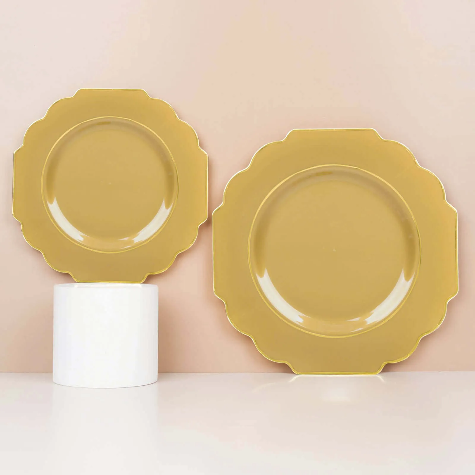 10 Pack 11" Gold Heavy Duty Disposable Baroque Dinner Plates with Gold Rim, Hard Plastic Dinnerware