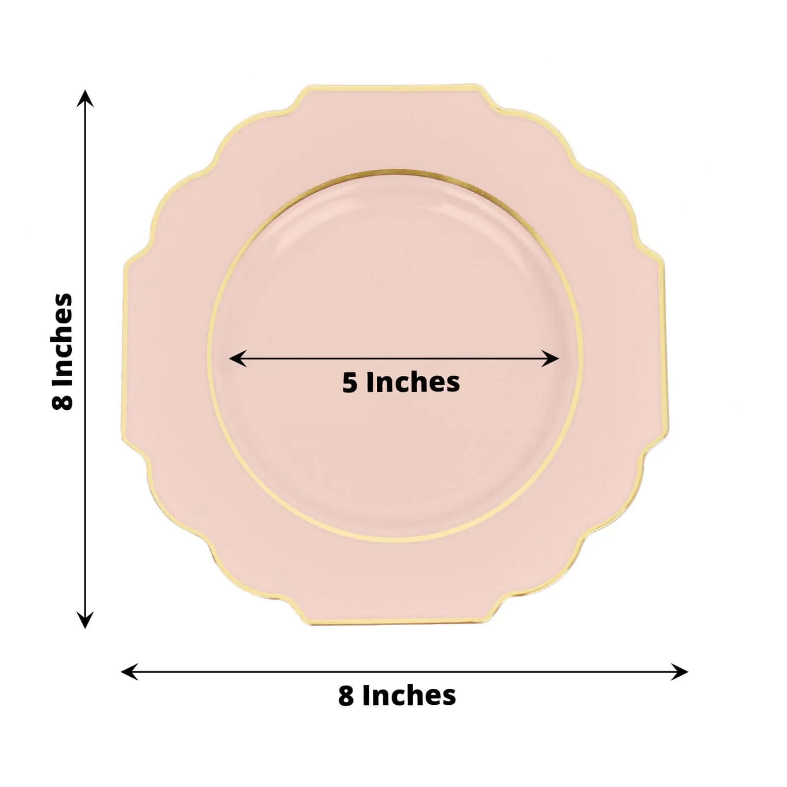 10 Pack 8" Blush Hard Plastic Dessert Appetizer Plates, Disposable Tableware, Baroque Heavy Duty Salad Plates with Gold Rim
