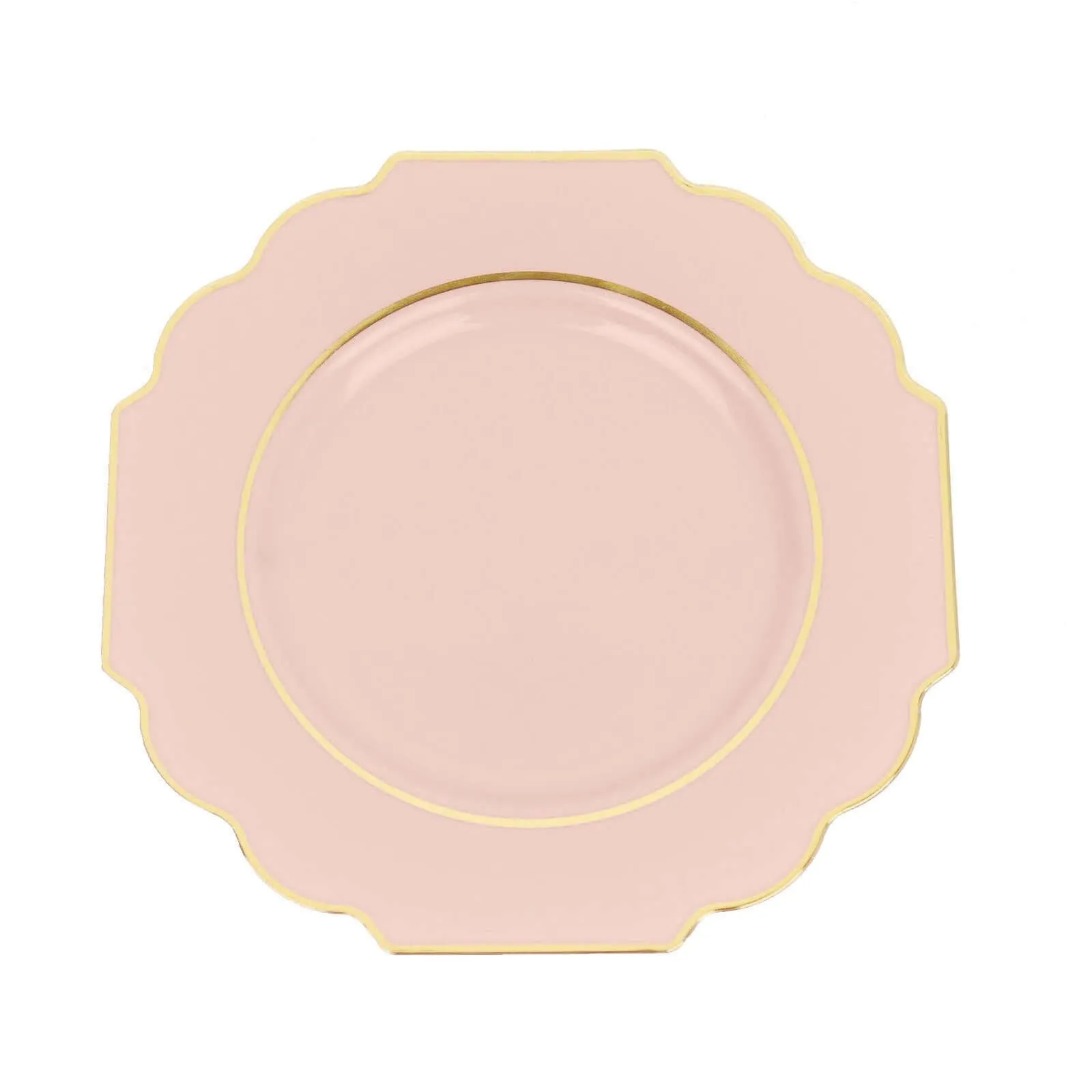10 Pack 8" Blush Hard Plastic Dessert Appetizer Plates, Disposable Tableware, Baroque Heavy Duty Salad Plates with Gold Rim