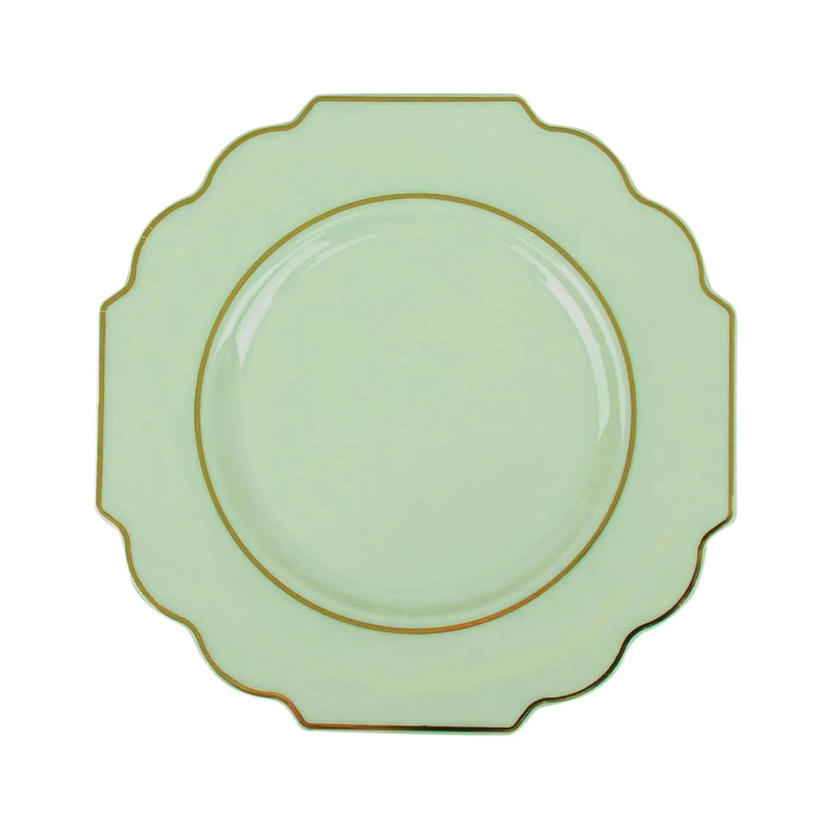 10 Pack 8" Sage Green Hard Plastic Dessert Appetizer Plates, Disposable Tableware, Baroque Heavy Duty Salad Plates with Gold Rim