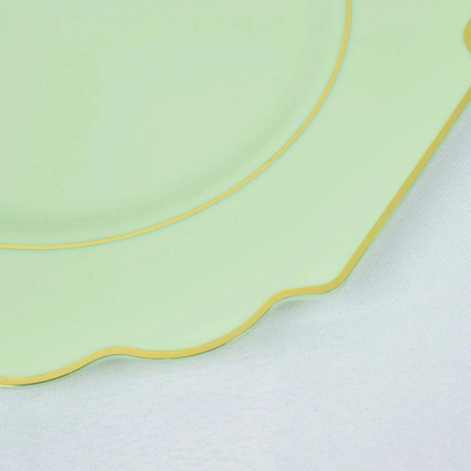 10 Pack 8" Sage Green Hard Plastic Dessert Appetizer Plates, Disposable Tableware, Baroque Heavy Duty Salad Plates with Gold Rim