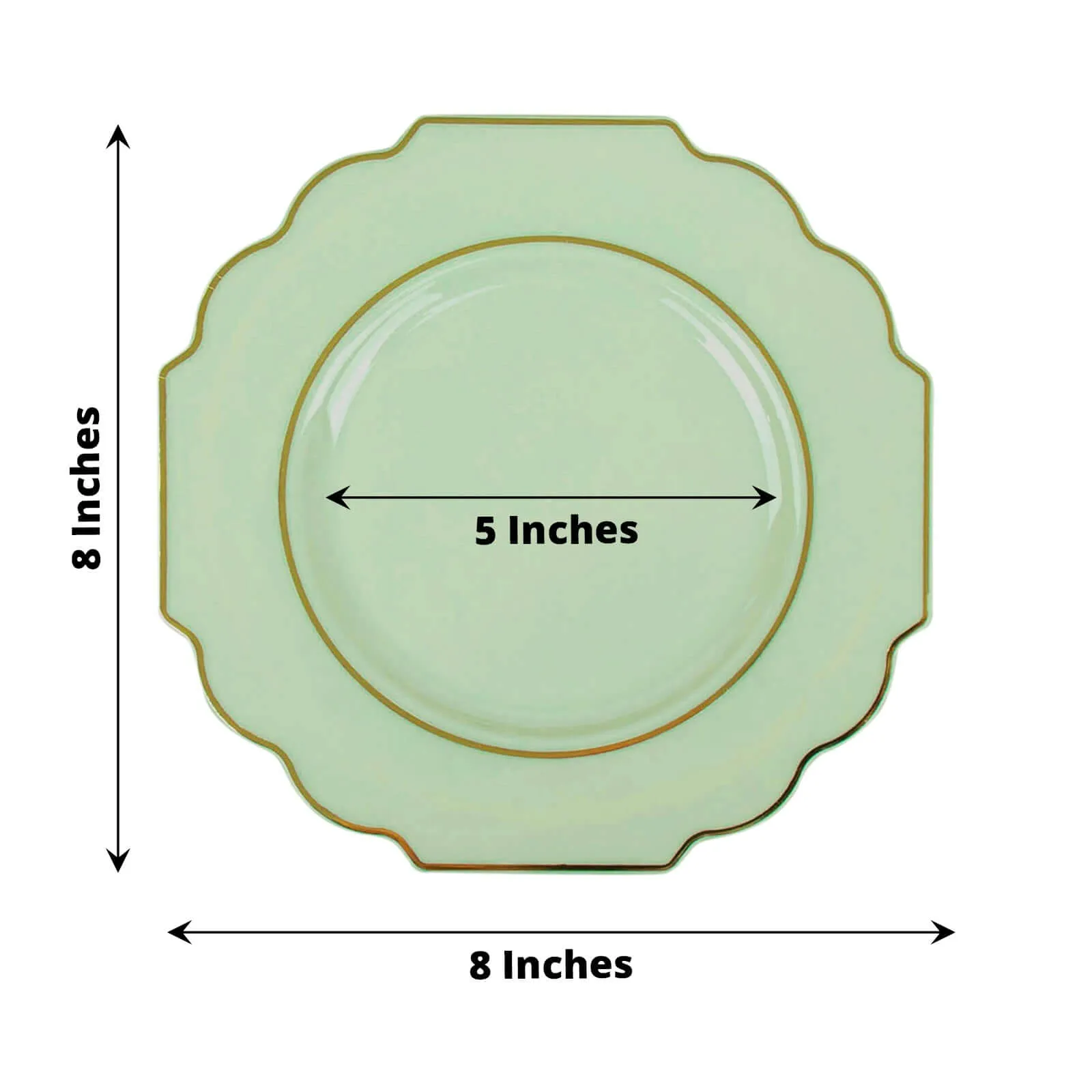 10 Pack 8" Sage Green Hard Plastic Dessert Appetizer Plates, Disposable Tableware, Baroque Heavy Duty Salad Plates with Gold Rim