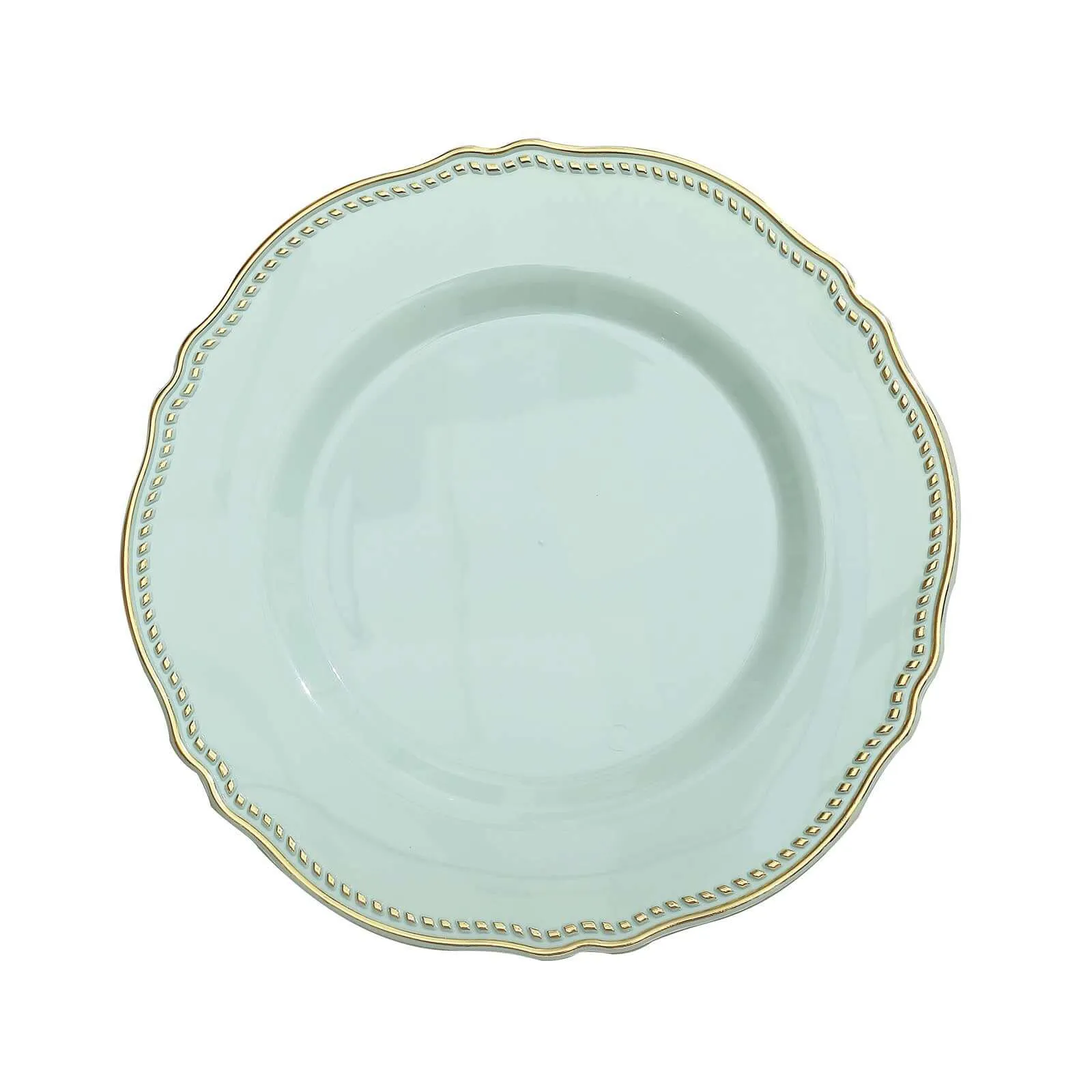 10 Pack 9" Jade Gold Scalloped Rim Disposable Dinner Plates, Plastic Party Plates