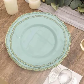 10 Pack 9" Jade Gold Scalloped Rim Disposable Dinner Plates, Plastic Party Plates