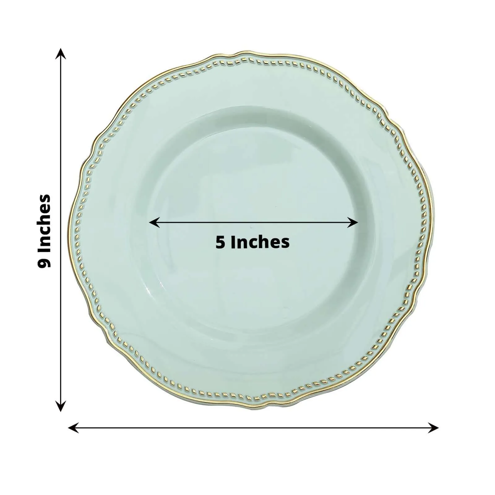 10 Pack 9" Jade Gold Scalloped Rim Disposable Dinner Plates, Plastic Party Plates