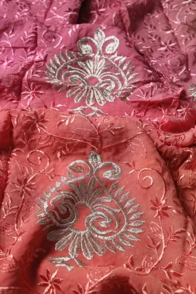 1.75 Meter Cut Piece Of Multi Thread With Silver Zari Floral Embroidery On Multi Color Viscose Georgette Fabric