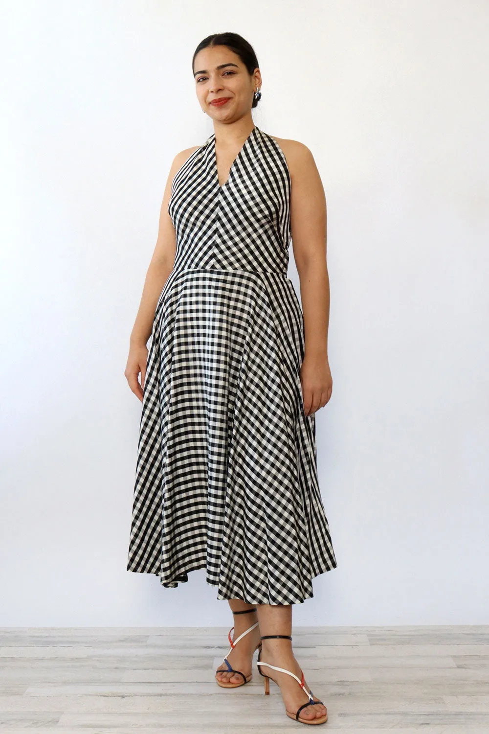 1950s Gingham Taffeta Halter L