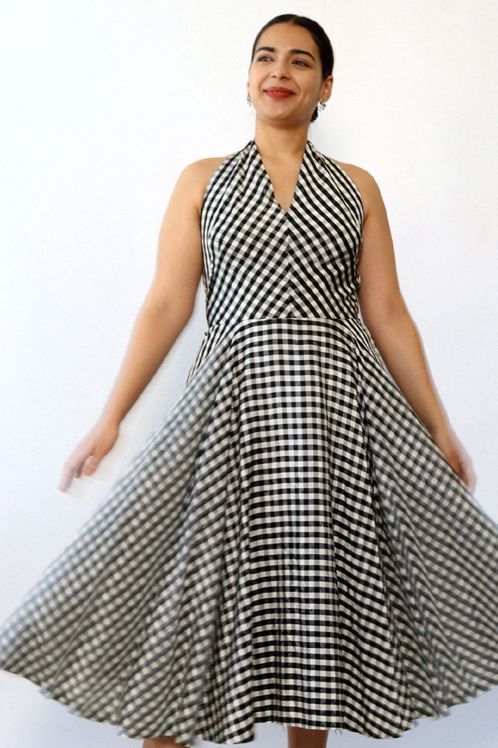 1950s Gingham Taffeta Halter L
