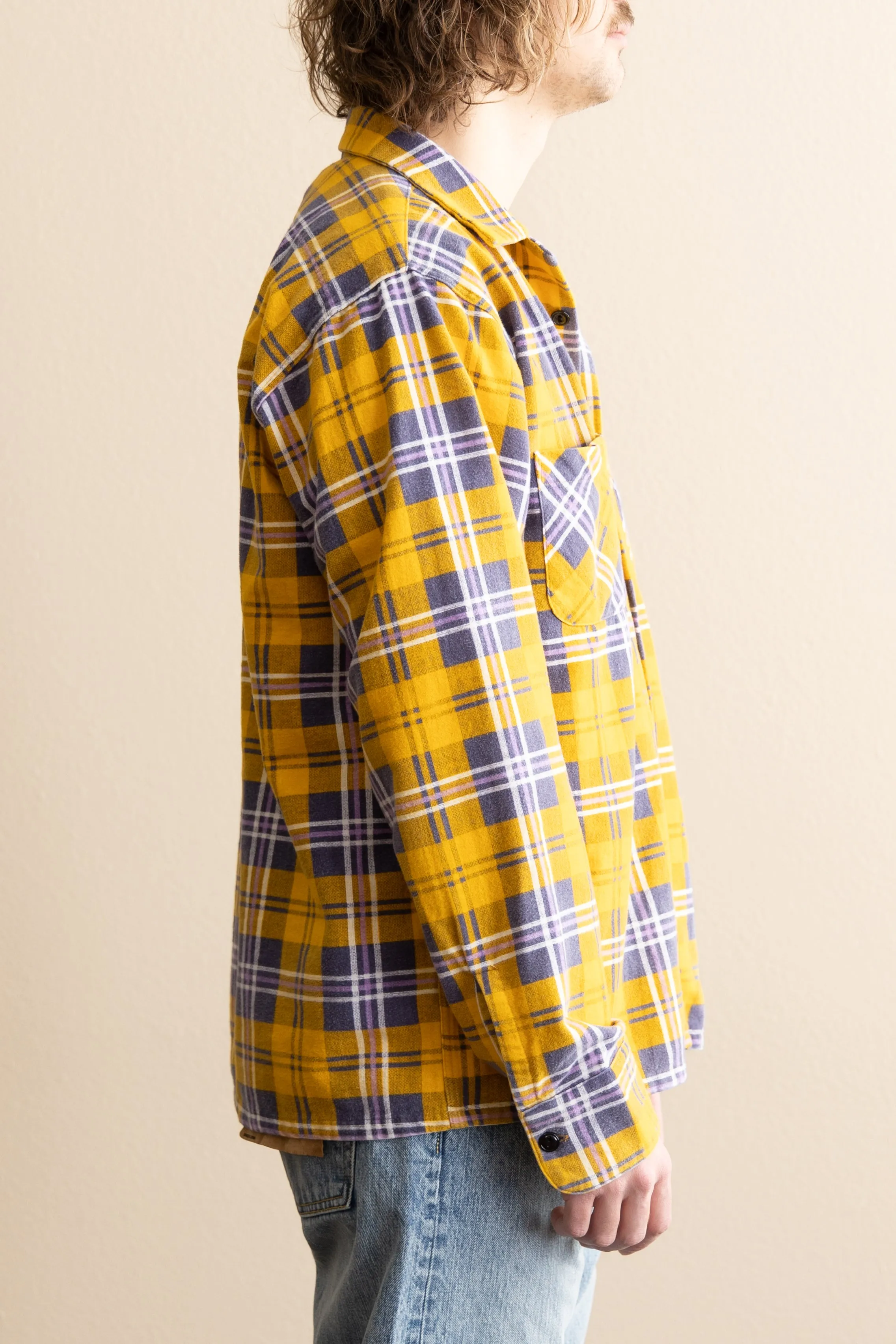 50s Plaid Straight Bottom Shirt - Yellow/Purple
