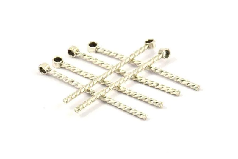 Antique Silver Brass Bar Pendant, 3 Antique Silver Plated Brass Textured  Pendant with 1 Loop (55mm) N0363 H0046
