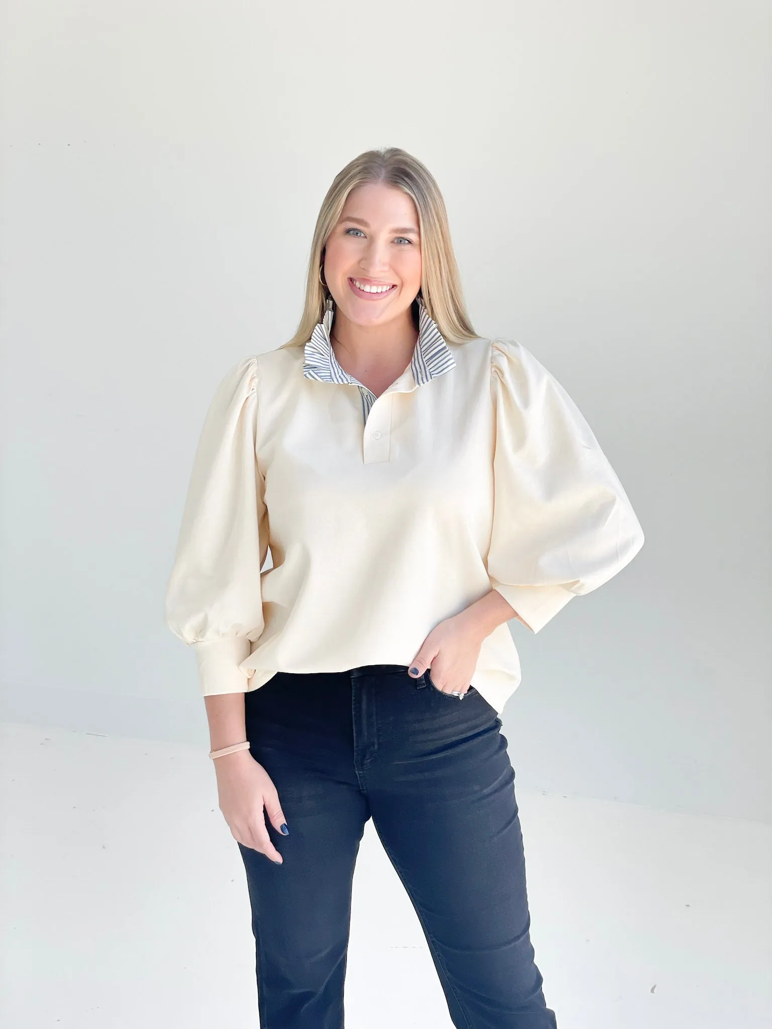 Augusta Half Button Top - Cream