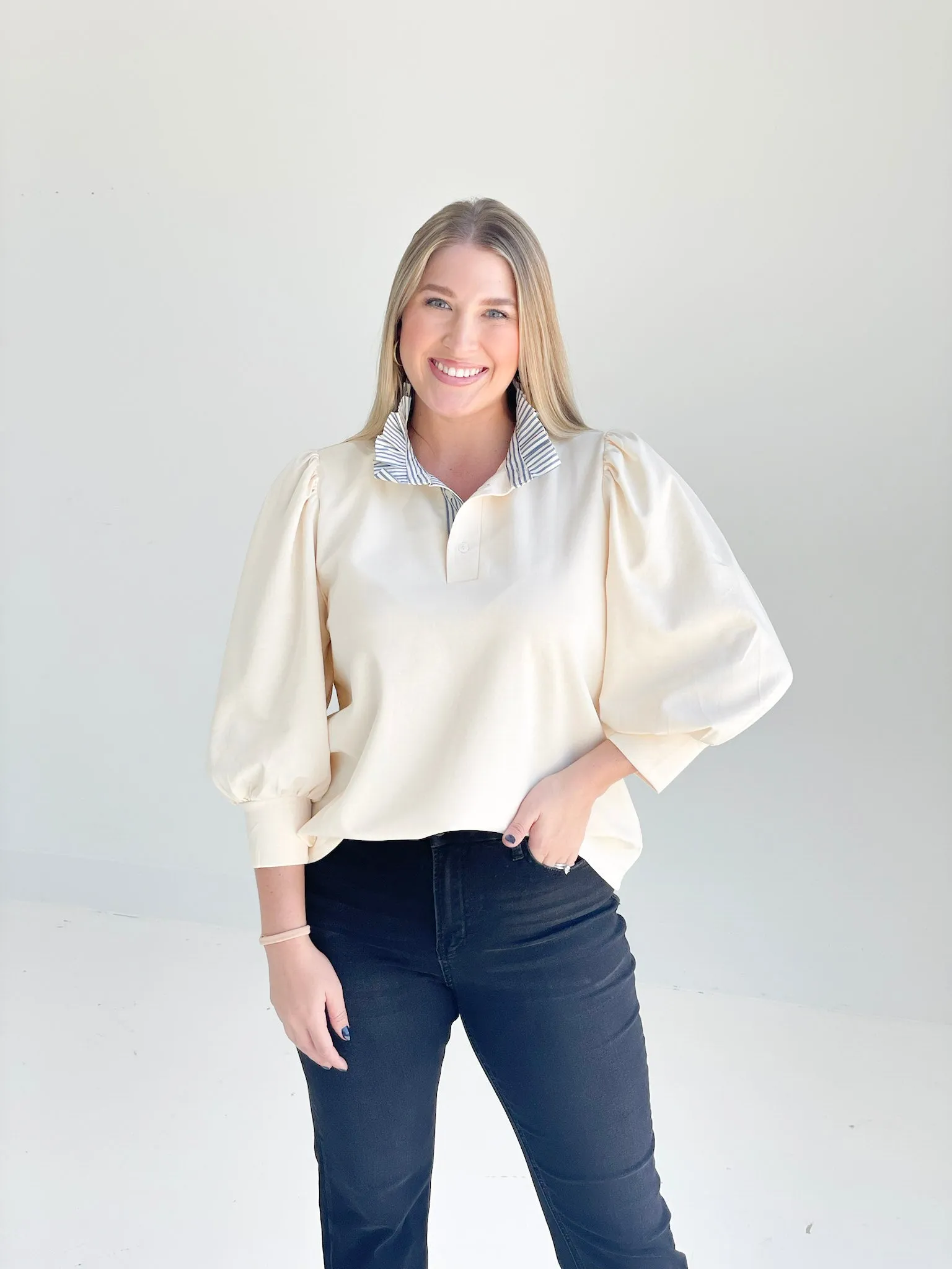 Augusta Half Button Top - Cream