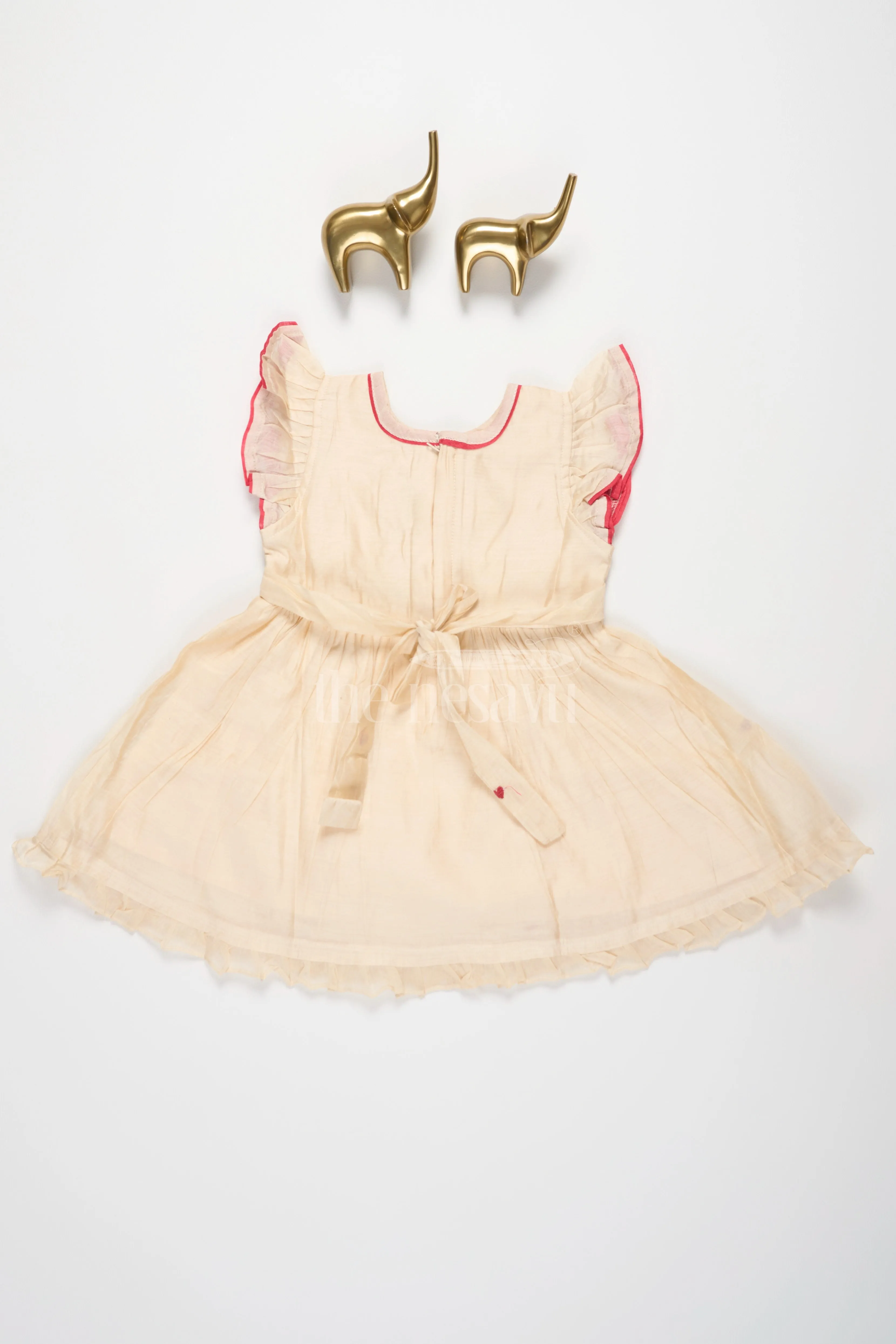 Baby Cotton Frock in Half White with Red Heart Embroidery and Car Motif