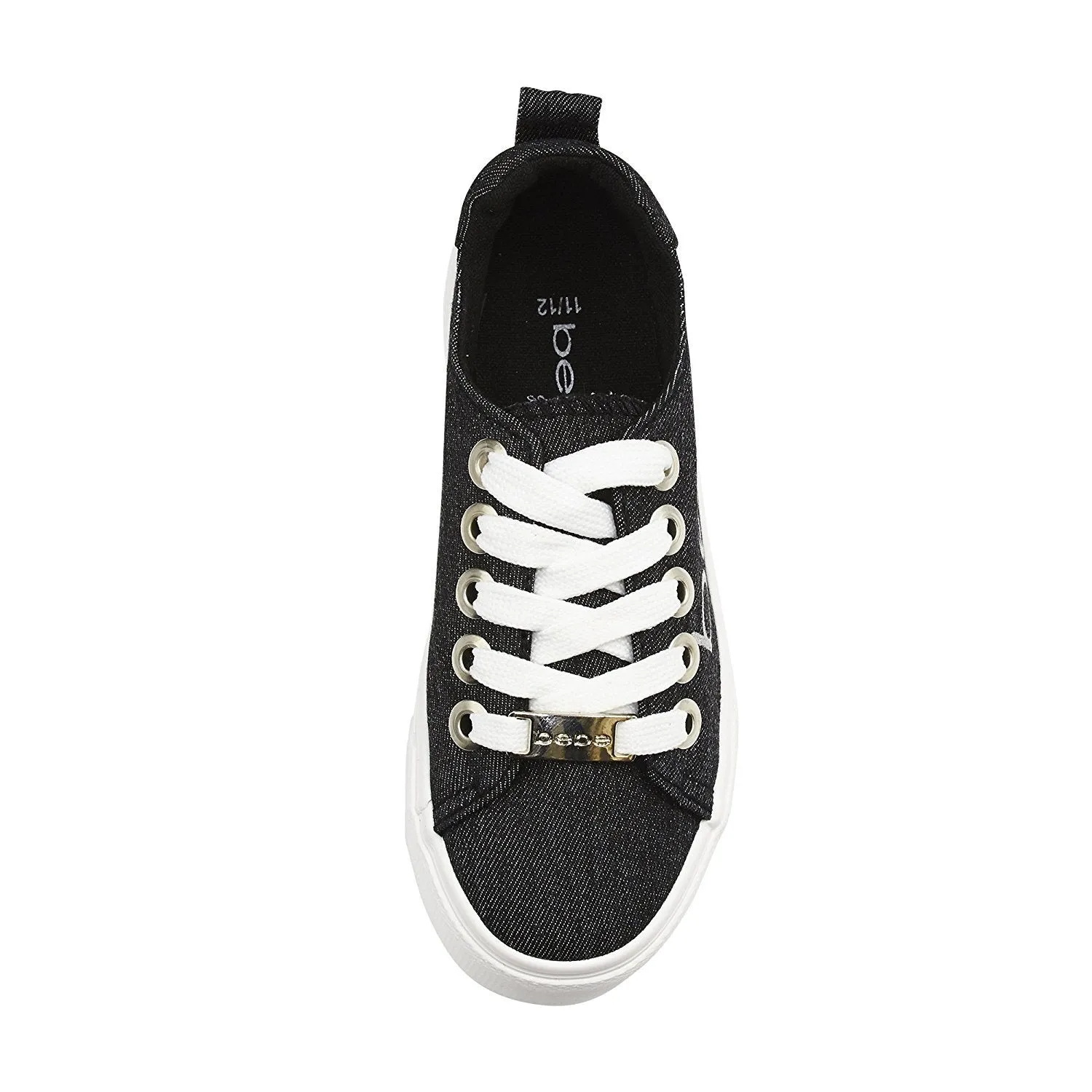 bebe Girls Big Kid Denim Fashion Sneakers Tie Up Slip On With Laces For Children