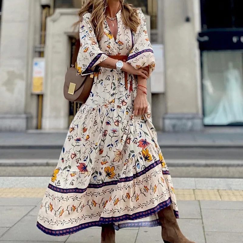 BerriesJam - 2024 Tropical Sunset Half-Sleeve Ruffled Dress