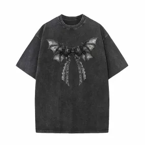 Black Bow Bat Vintage Washed T-shirt