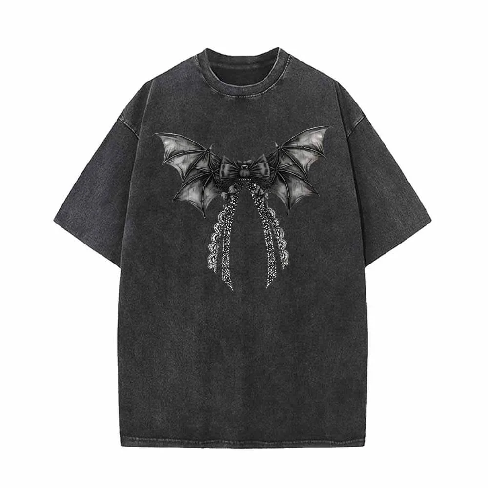 Black Bow Bat Vintage Washed T-shirt