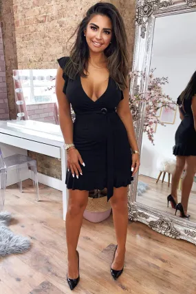Black D Ring Ruffle Dress