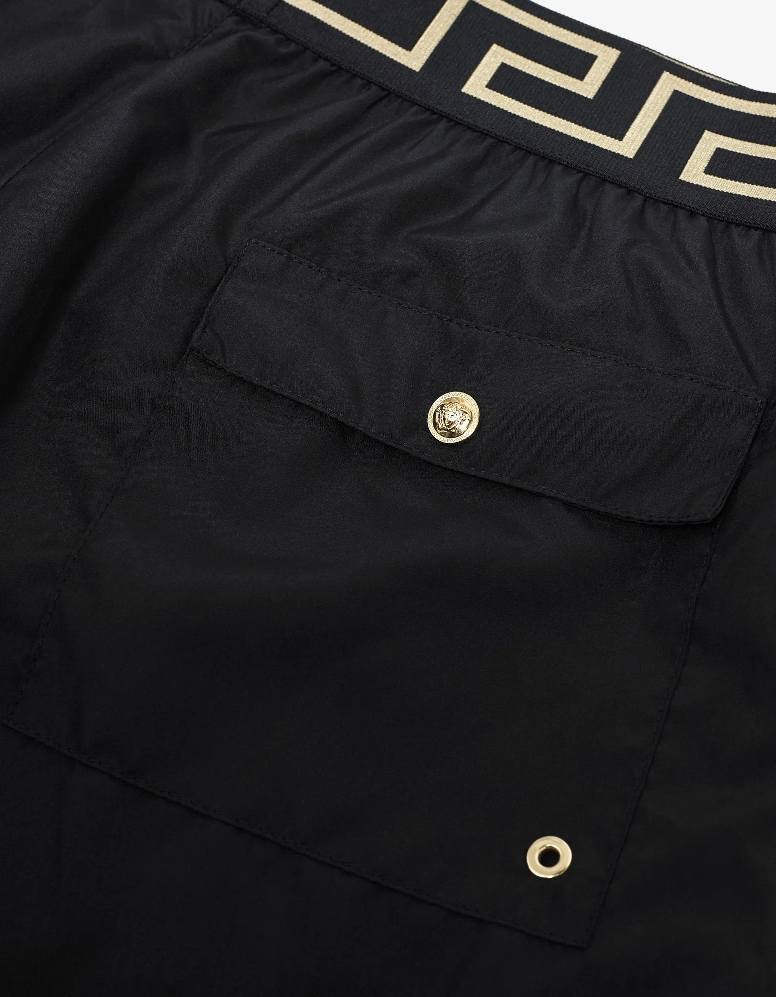 Black Greek Pattern Long Swim Shorts