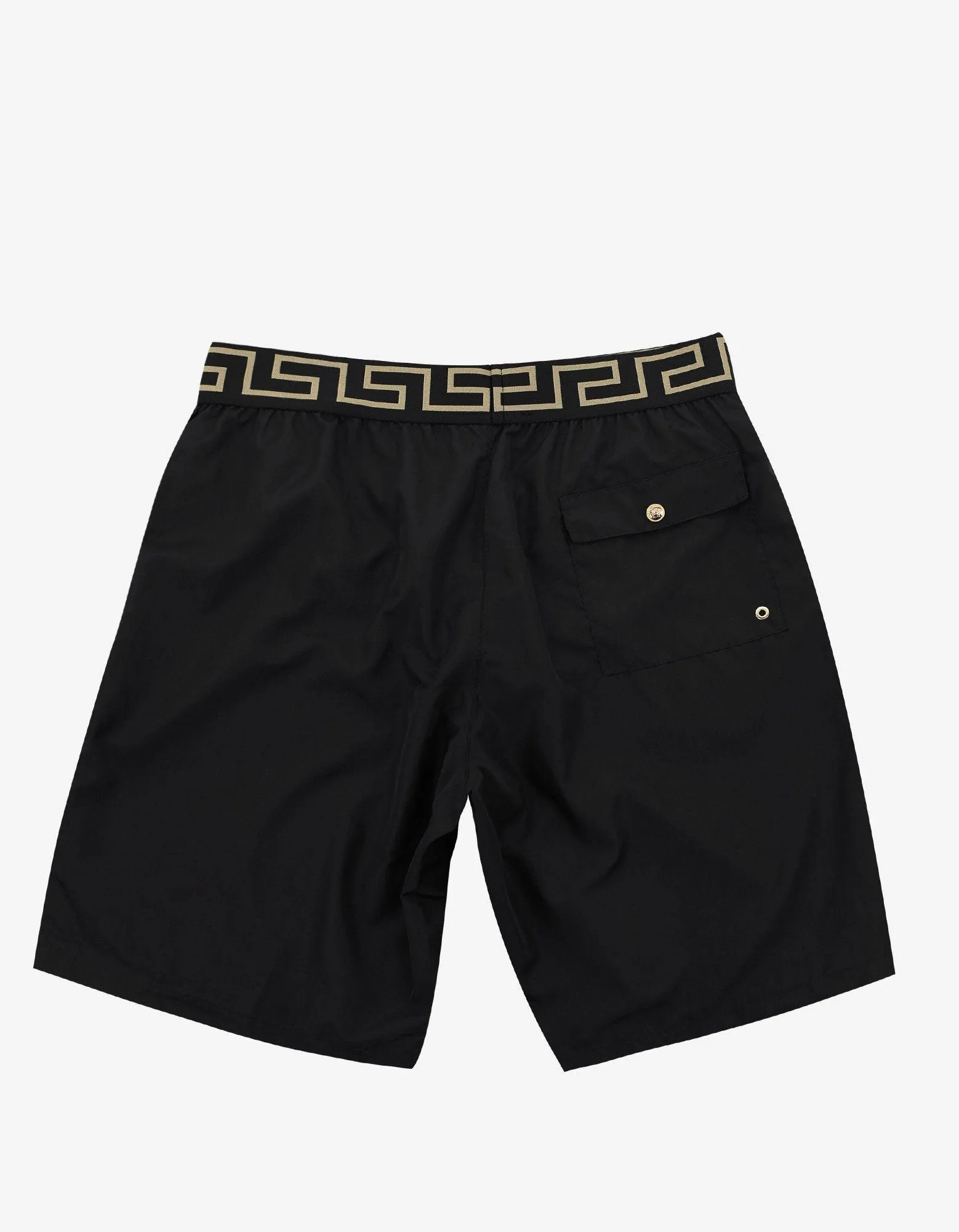 Black Greek Pattern Long Swim Shorts