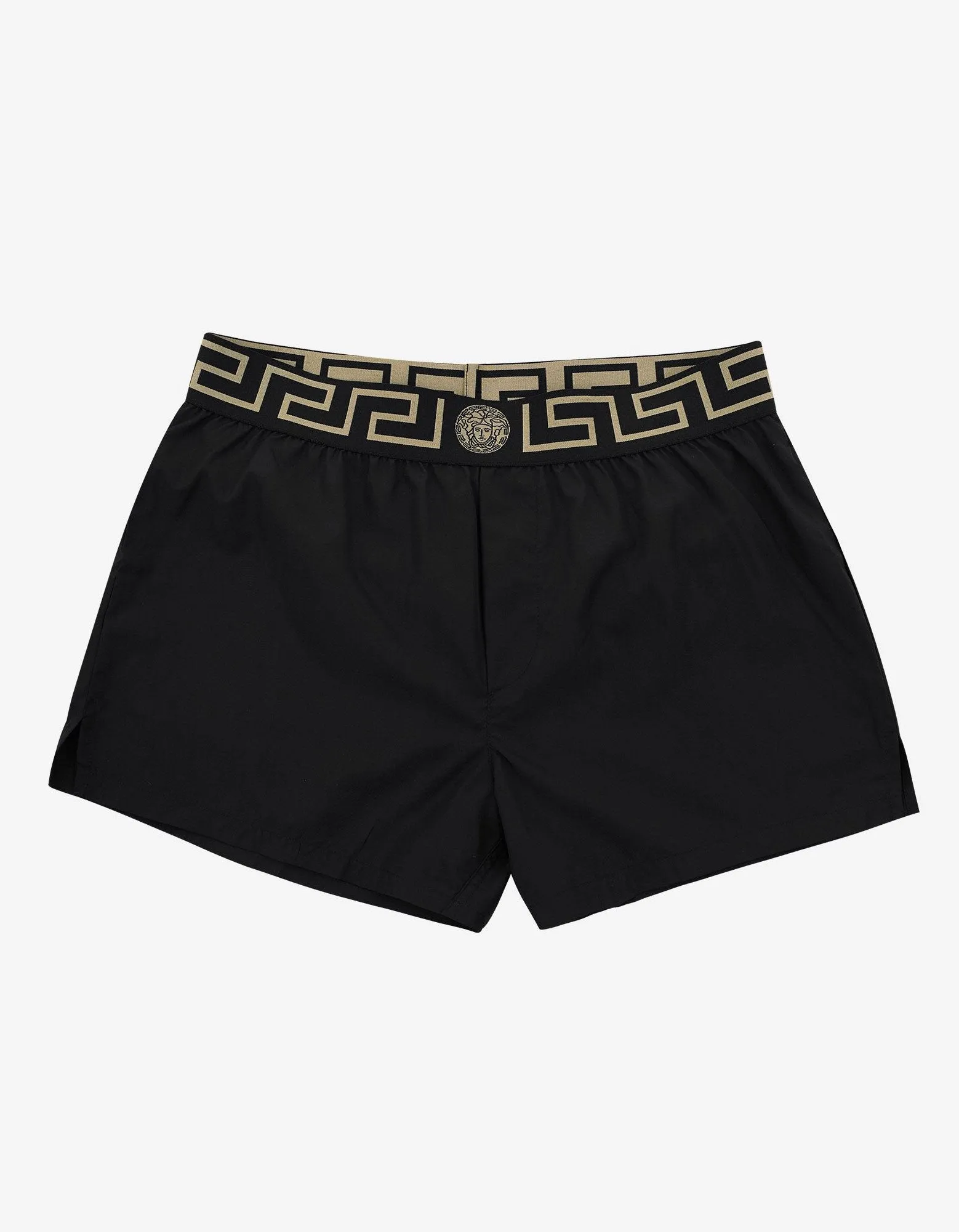 Black Greek Pattern Swim Shorts