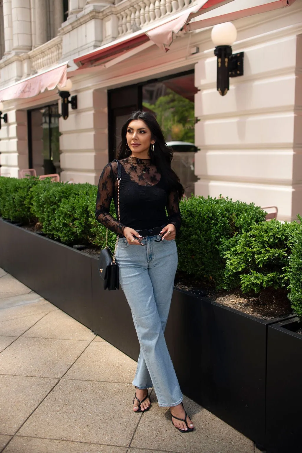 Black Mesh Long Sleeve Top