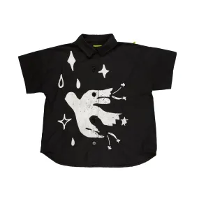 BLACK OVERSIZED SHIRT WITH EMBROIDERY