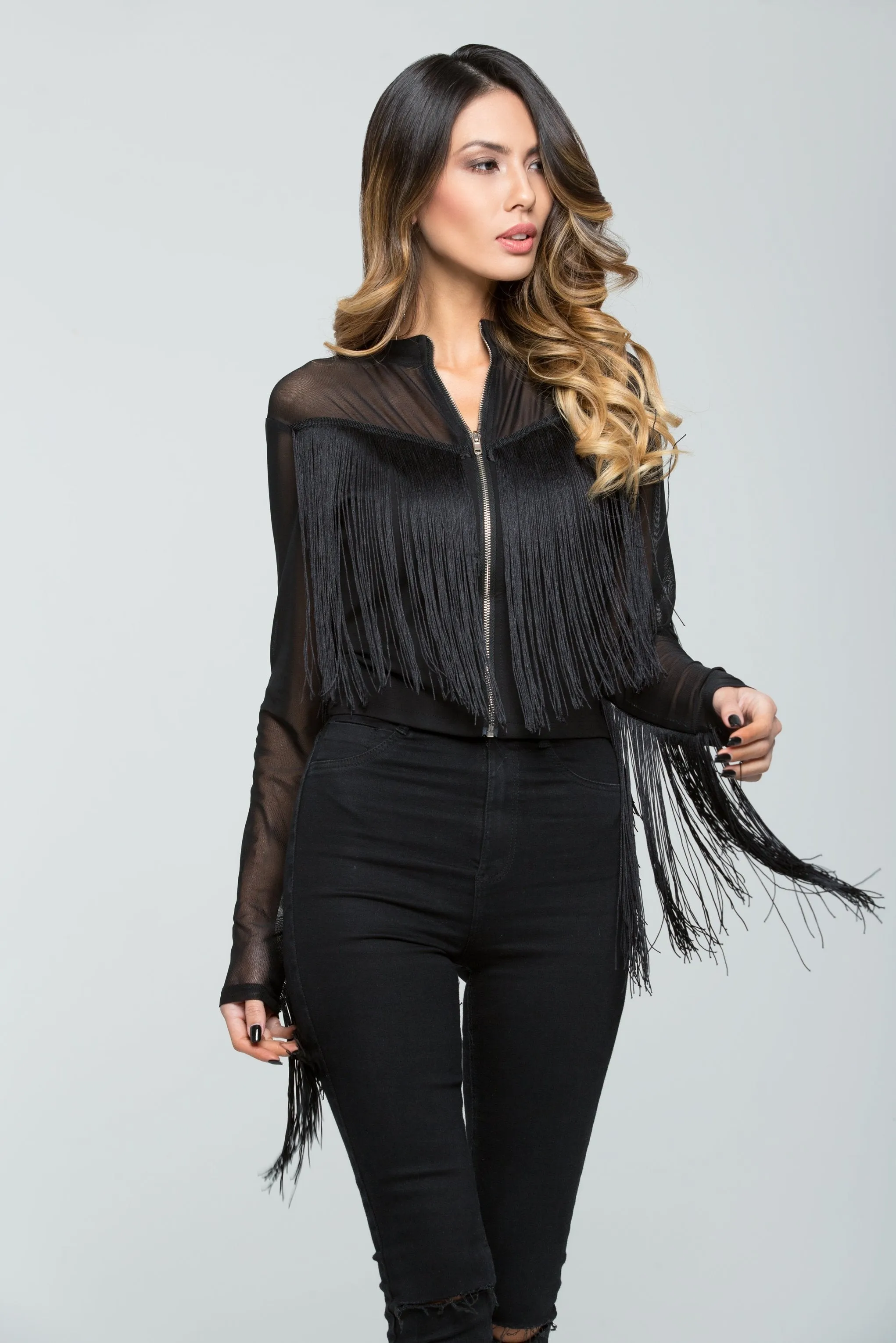 Black Sheer Threaded Top