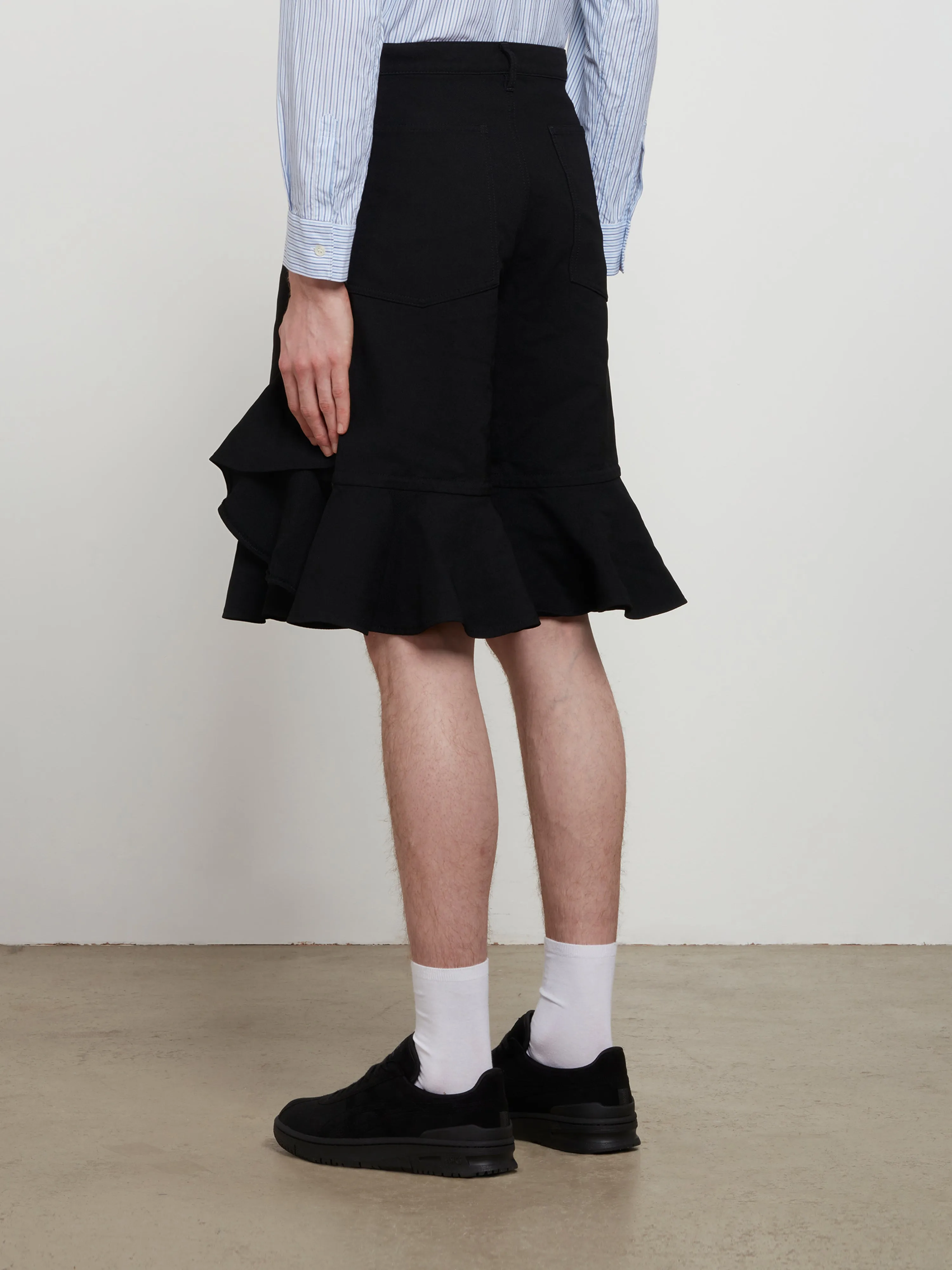 CDG Shirt - Polyester Serge Overdyed Ruffled Shorts - (Black)