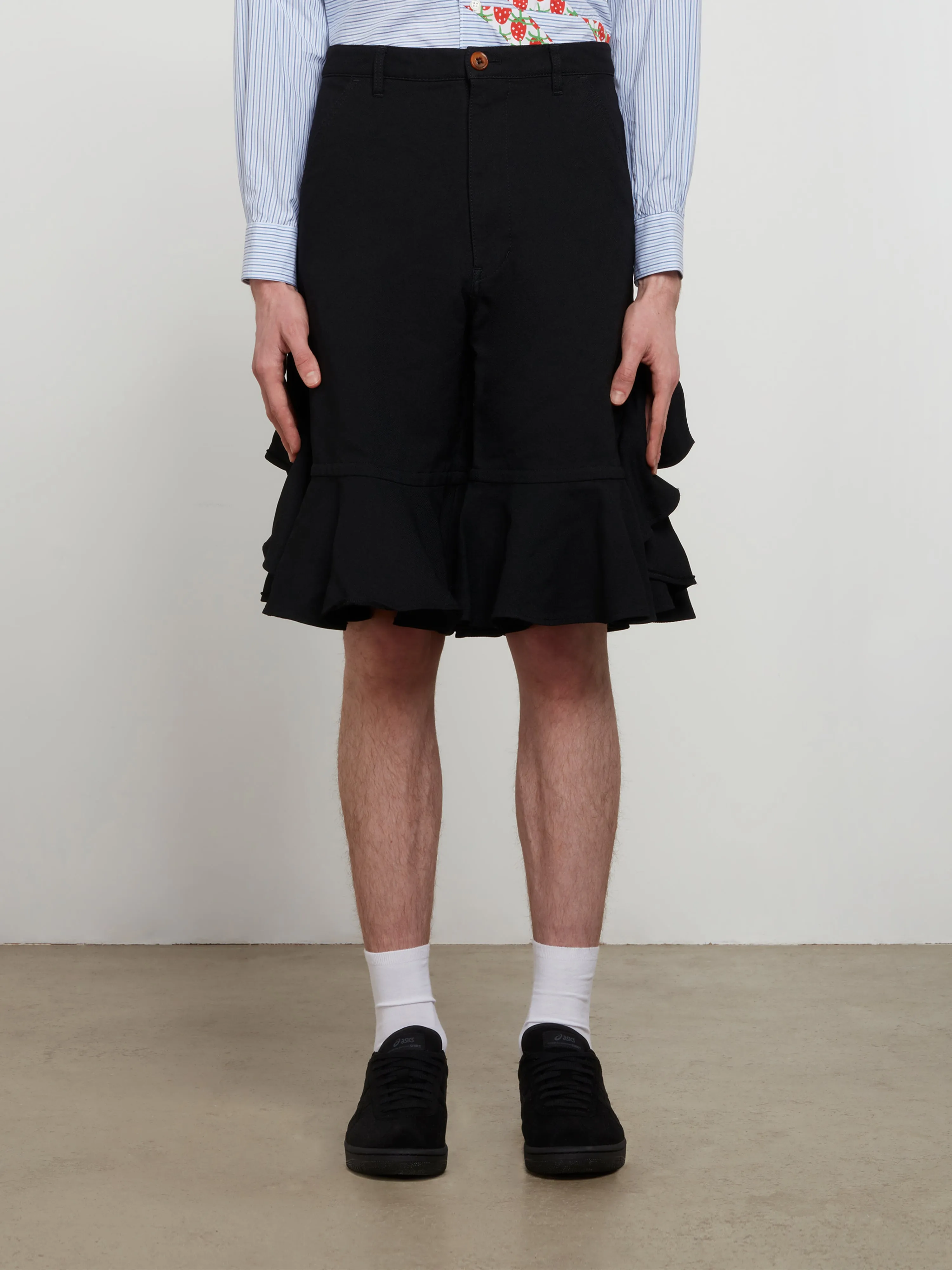 CDG Shirt - Polyester Serge Overdyed Ruffled Shorts - (Black)