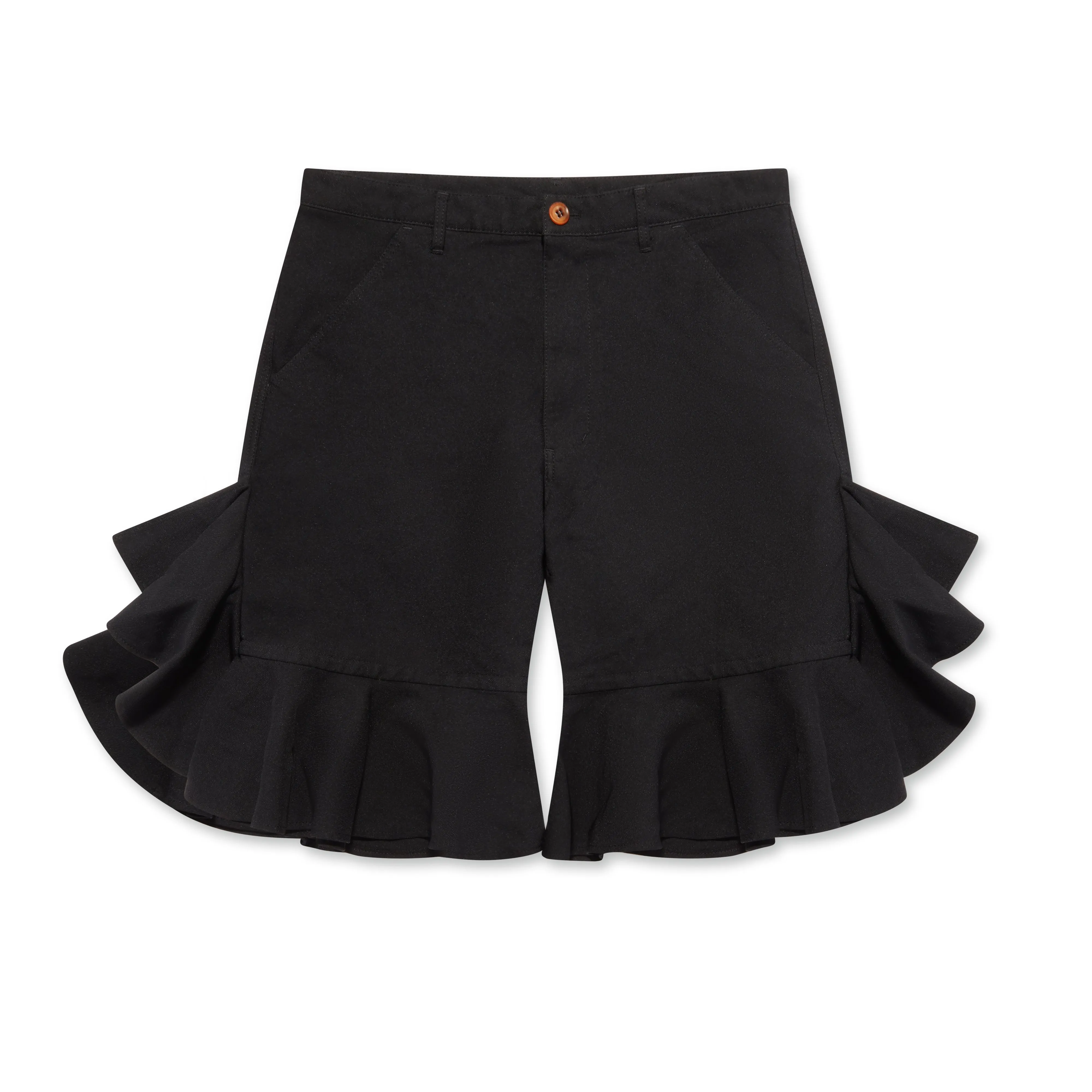 CDG Shirt - Polyester Serge Overdyed Ruffled Shorts - (Black)