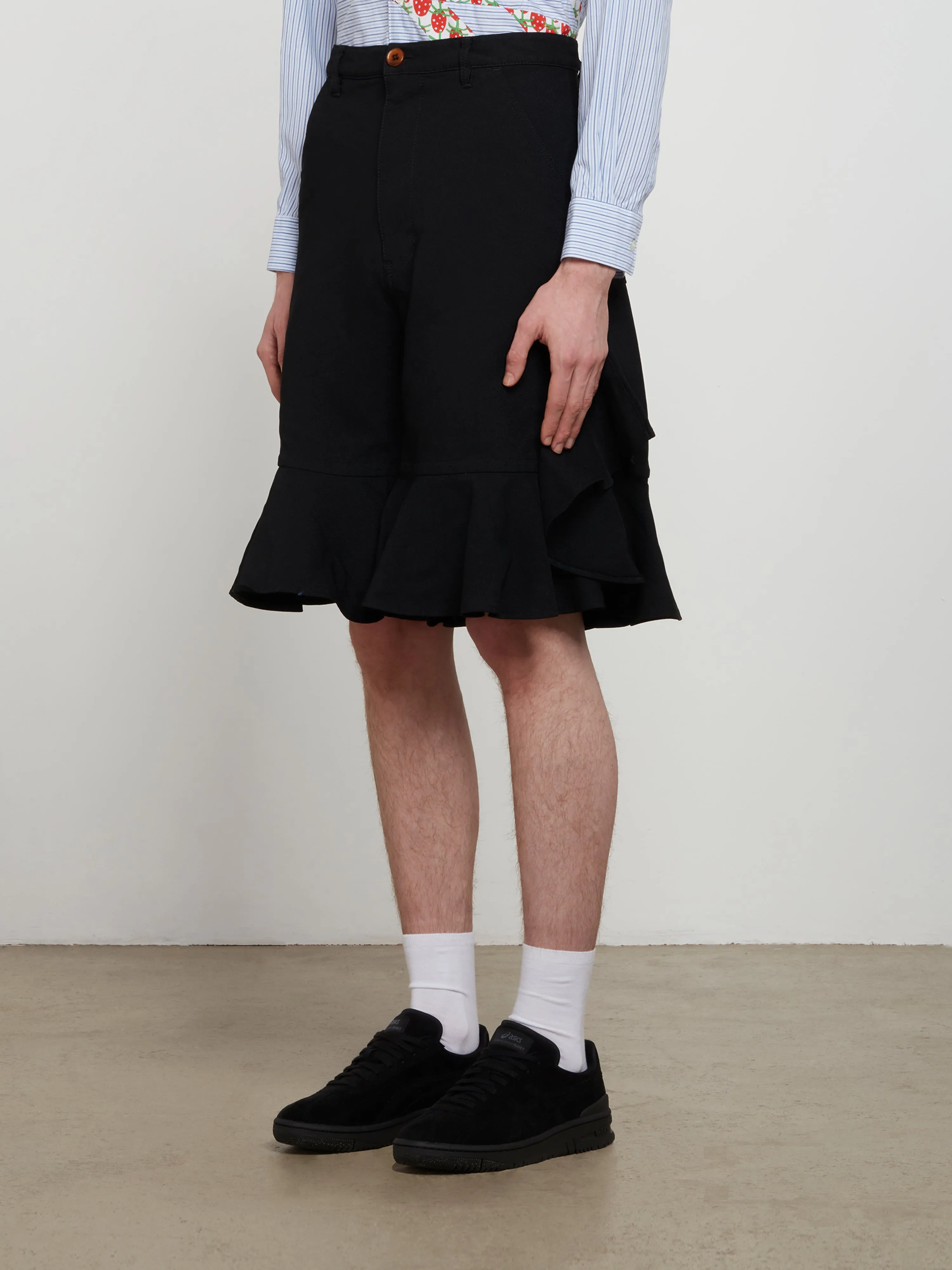CDG Shirt - Polyester Serge Overdyed Ruffled Shorts - (Black)