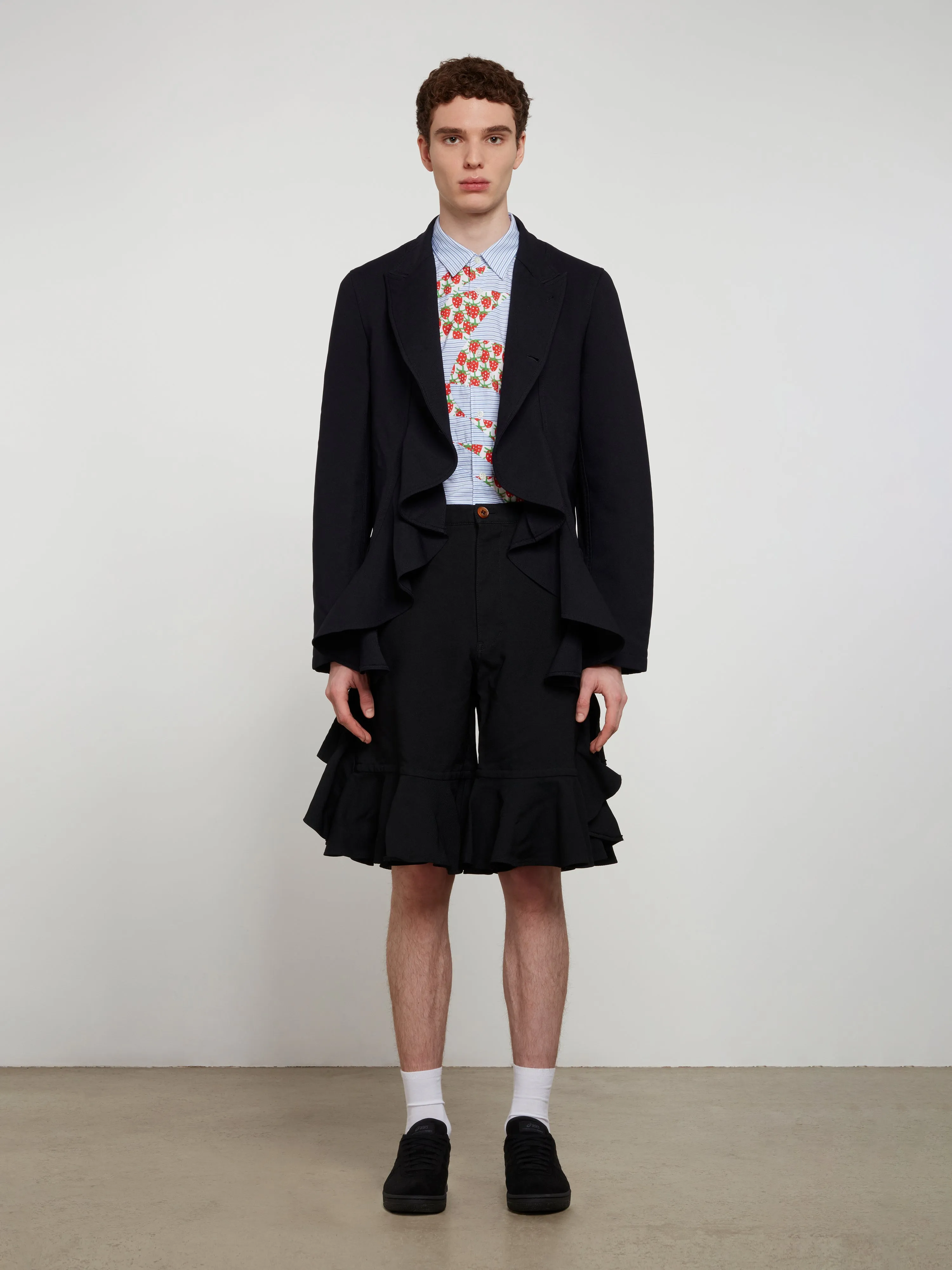CDG Shirt - Polyester Serge Overdyed Ruffled Shorts - (Black)
