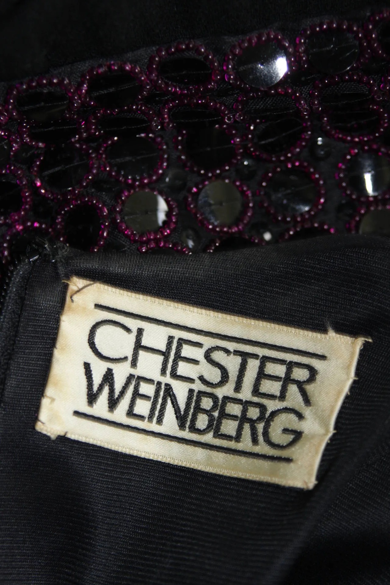 CHESTER WEINBERG Black Gown,  Beaded Waist Size Small