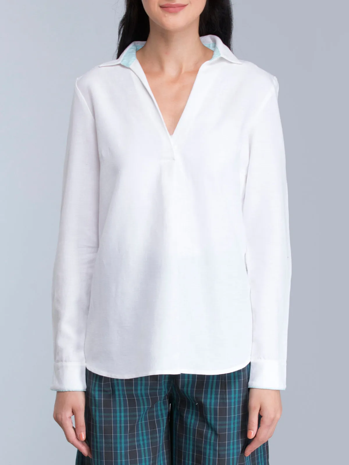 Collared Full Sleeve Top - White