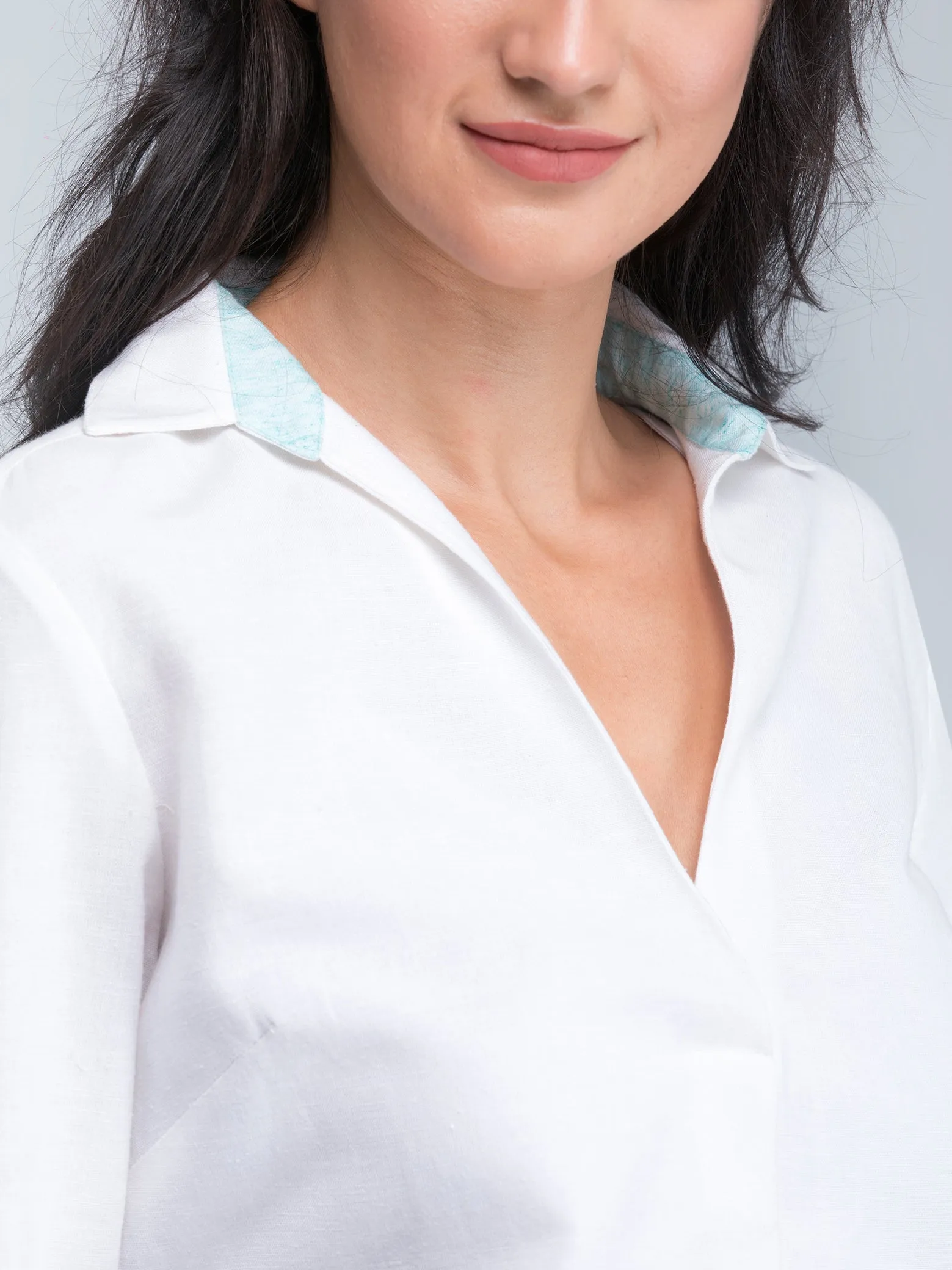 Collared Full Sleeve Top - White