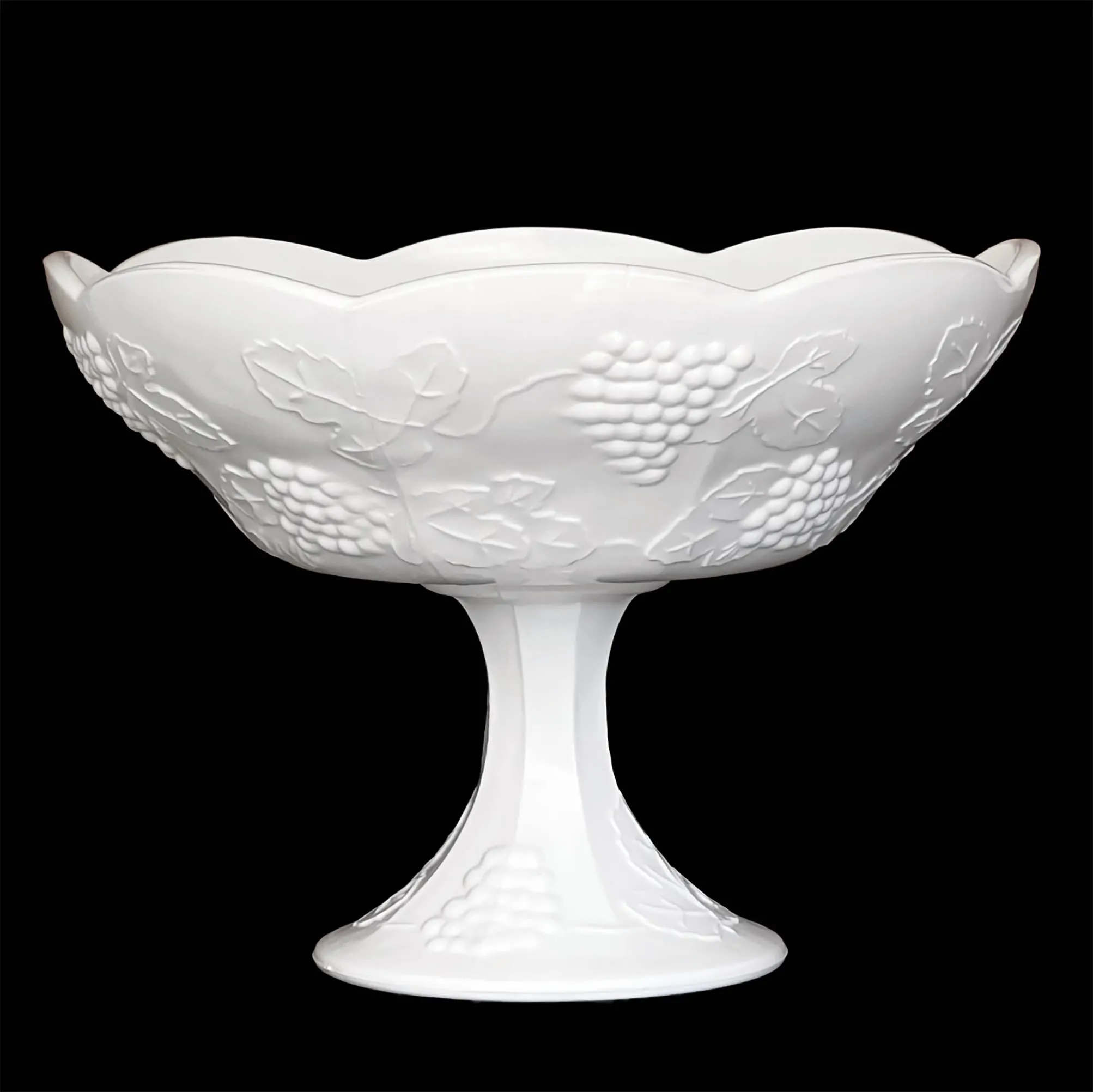 Colony Harvest Milk Glass Pedestal Serving Bowl 10-in. Grapes and Leaves