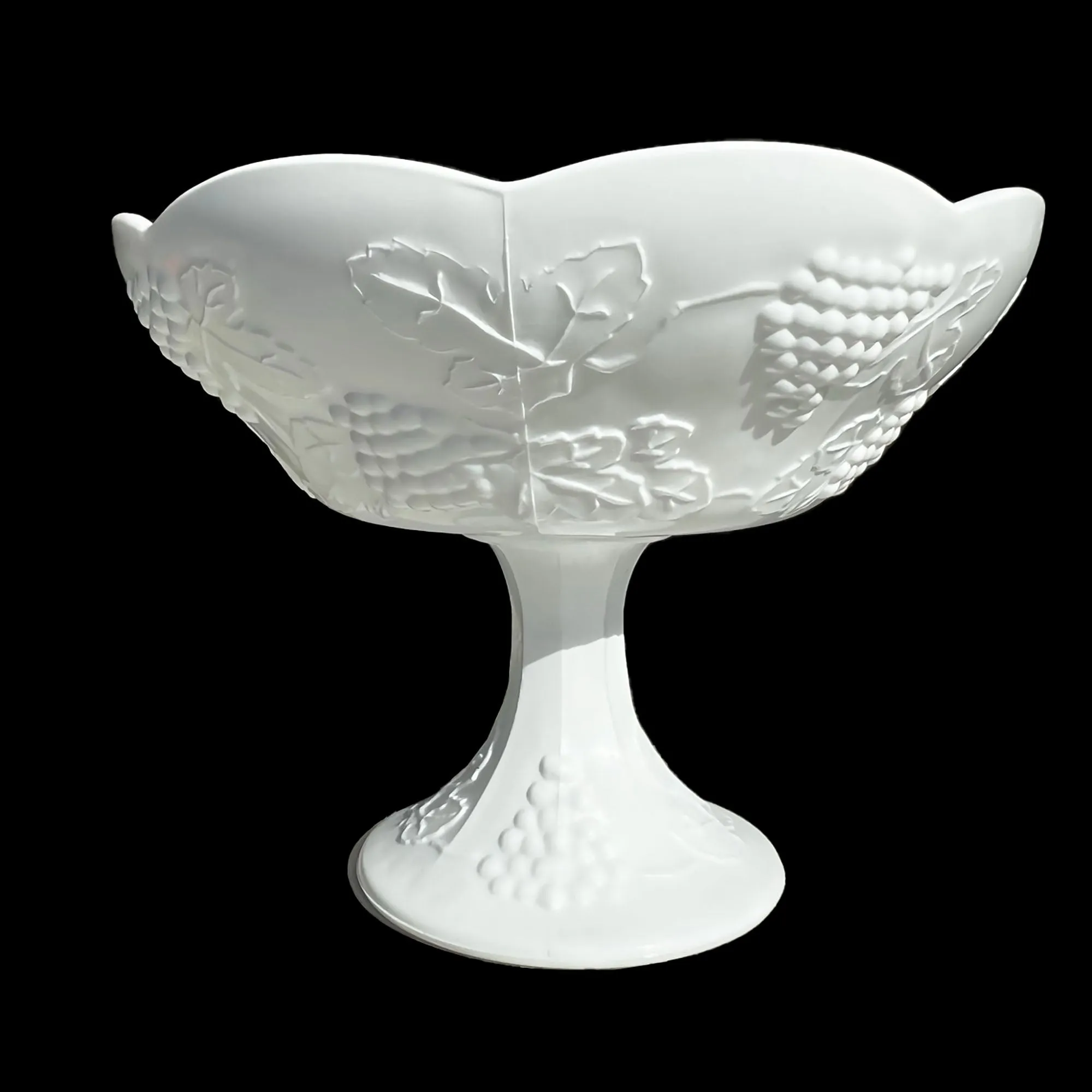 Colony Harvest Milk Glass Pedestal Serving Bowl 10-in. Grapes and Leaves