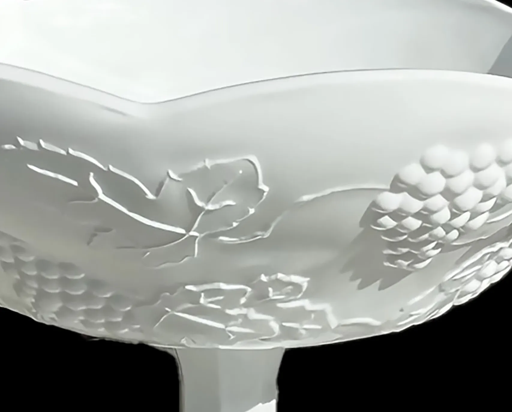 Colony Harvest Milk Glass Pedestal Serving Bowl 10-in. Grapes and Leaves