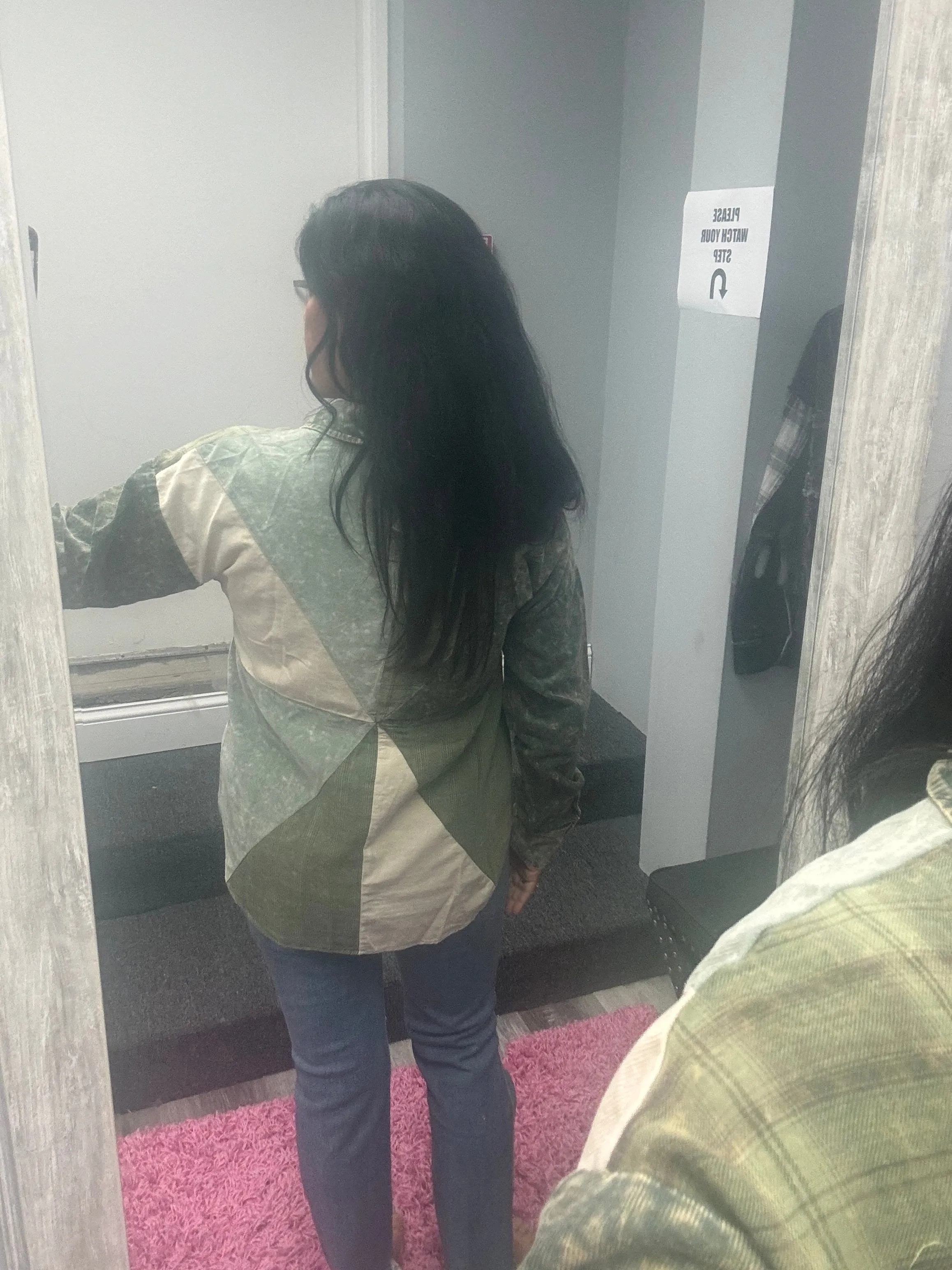 Color Blocked Washed Button Down Shirt - Dusty Lavender or Washed Green