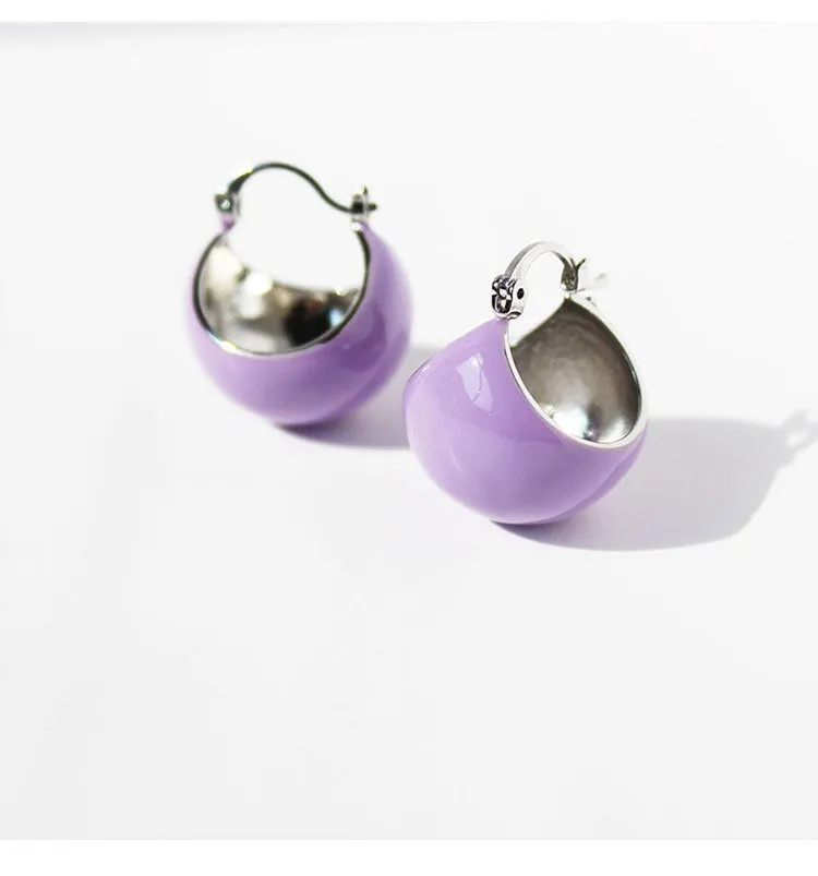 Color Enamel Round Disco Ball Hoop Stud Gold Earrings