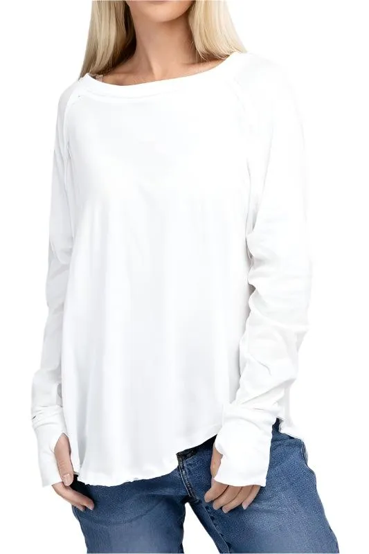 Cotton Raglan Sleeve Thumbhole Top