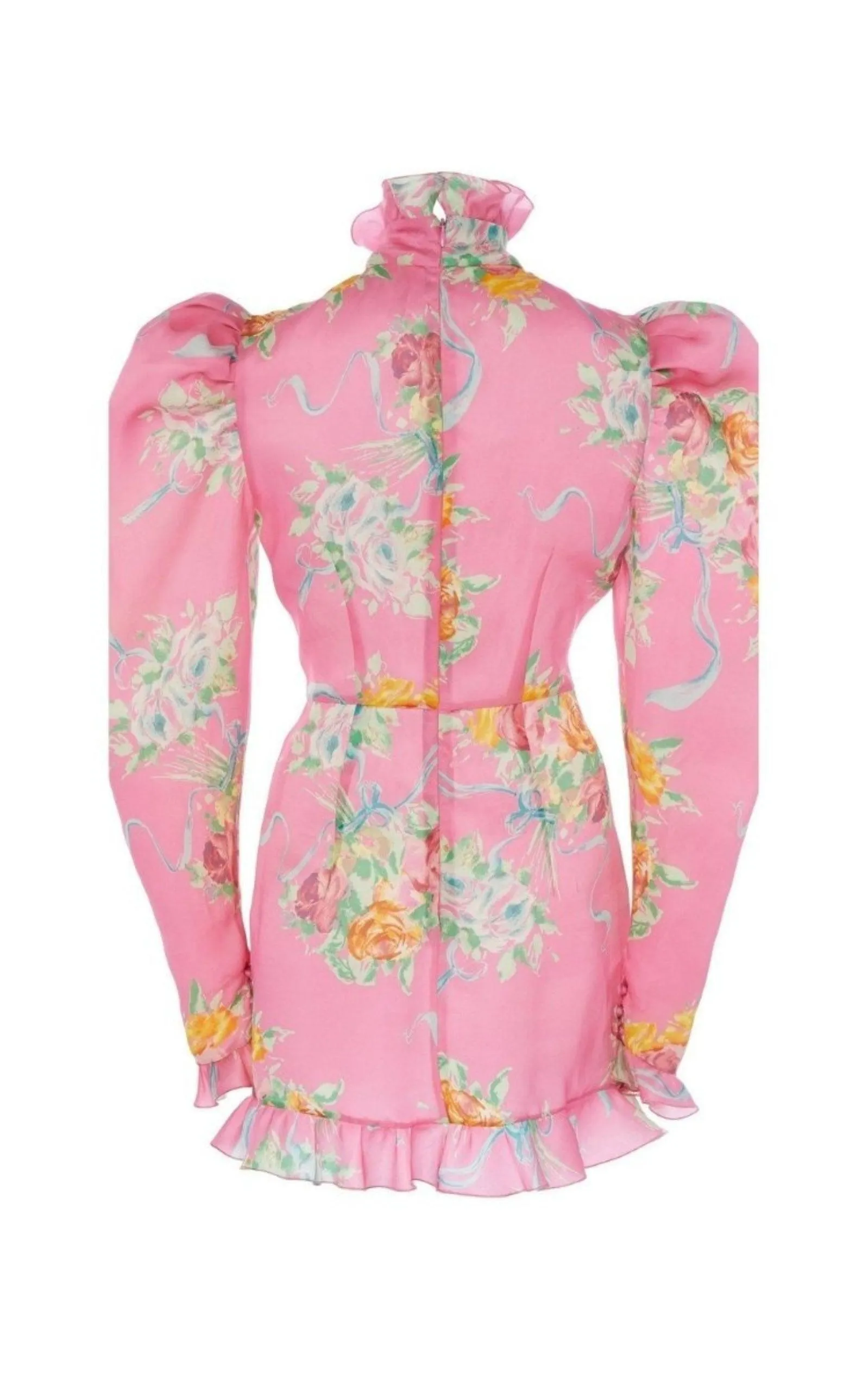 Floral Puff-Sleeve Silk Mini Dress
