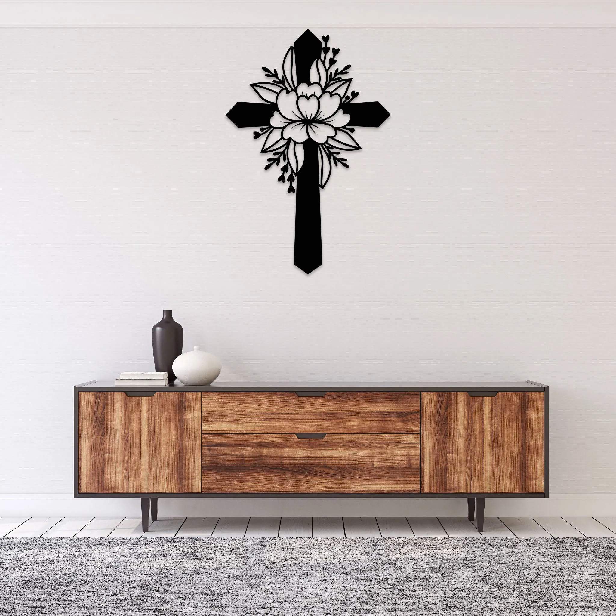 Flower Cross - Metal Wall Art